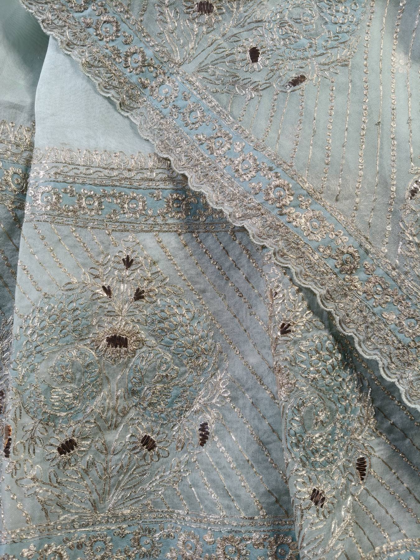 ICE BLUE ORGANZA PURE HANDLOOM EMBROIDERY SAREE