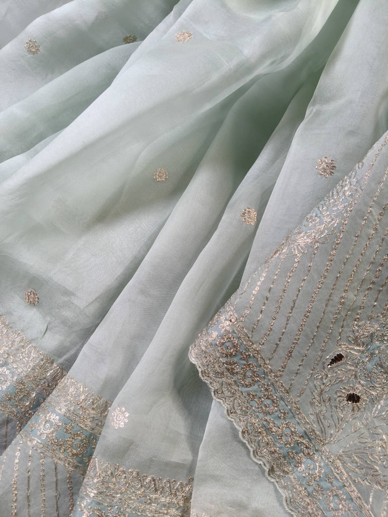 ICE BLUE ORGANZA PURE HANDLOOM EMBROIDERY SAREE
