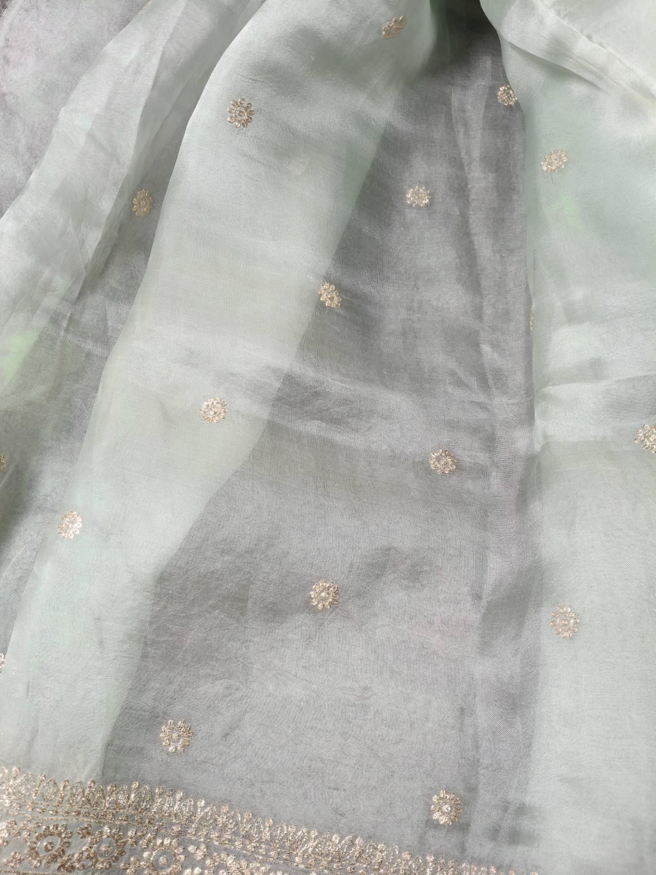 ICE BLUE ORGANZA PURE HANDLOOM EMBROIDERY SAREE