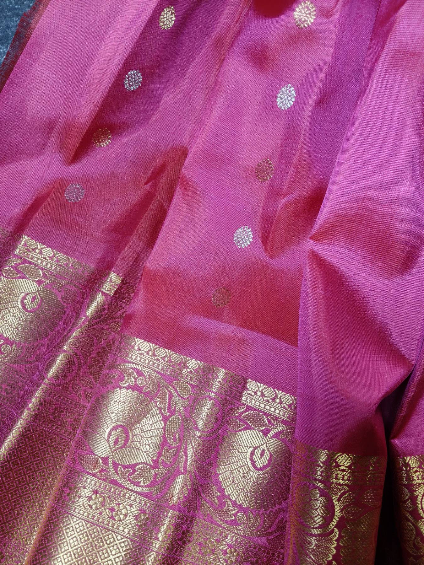 CORAL PINK SILK PURE HANDLOOM GADWAL SAREE