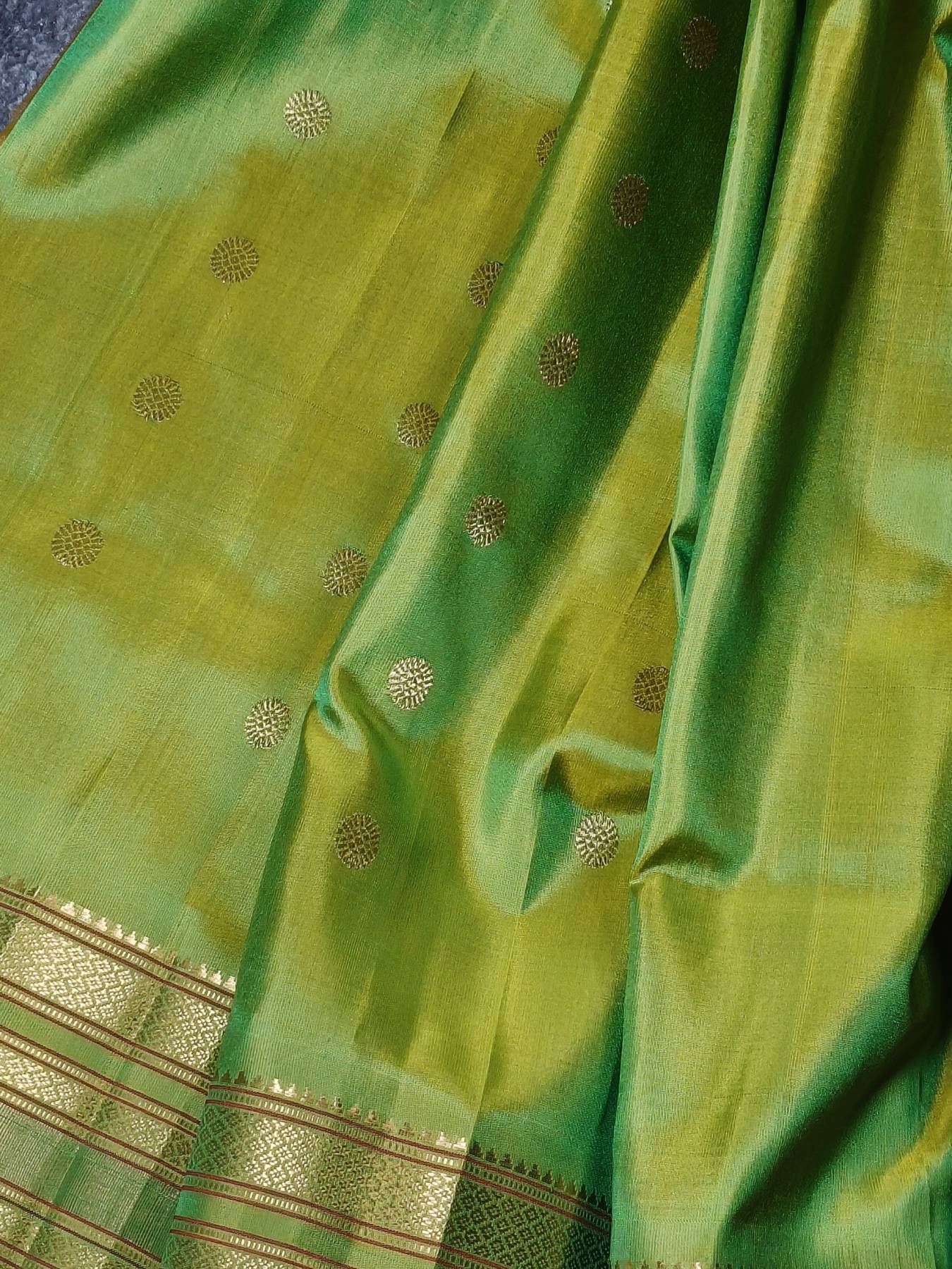 PARROT GREEN SILK PURE HANDLOOM PAITHANI SAREE