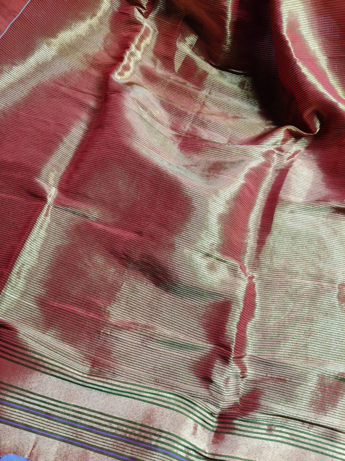 ORANGISH GREEN SILK PURE HANDLOOM PAITHANI DUPATTA