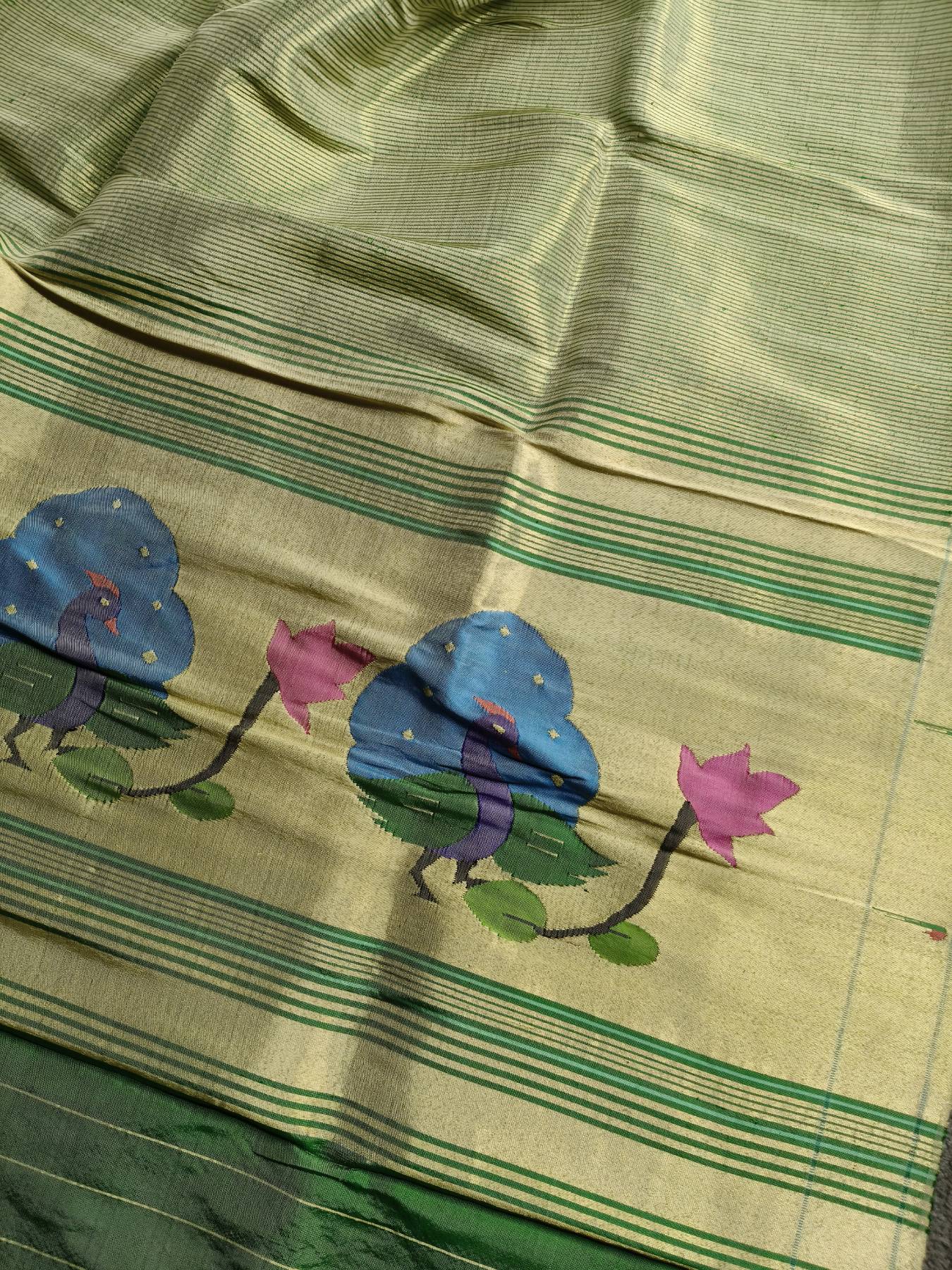 PISTA GREEN SILK PURE HANDLOOM PAITHANI DUPATTA