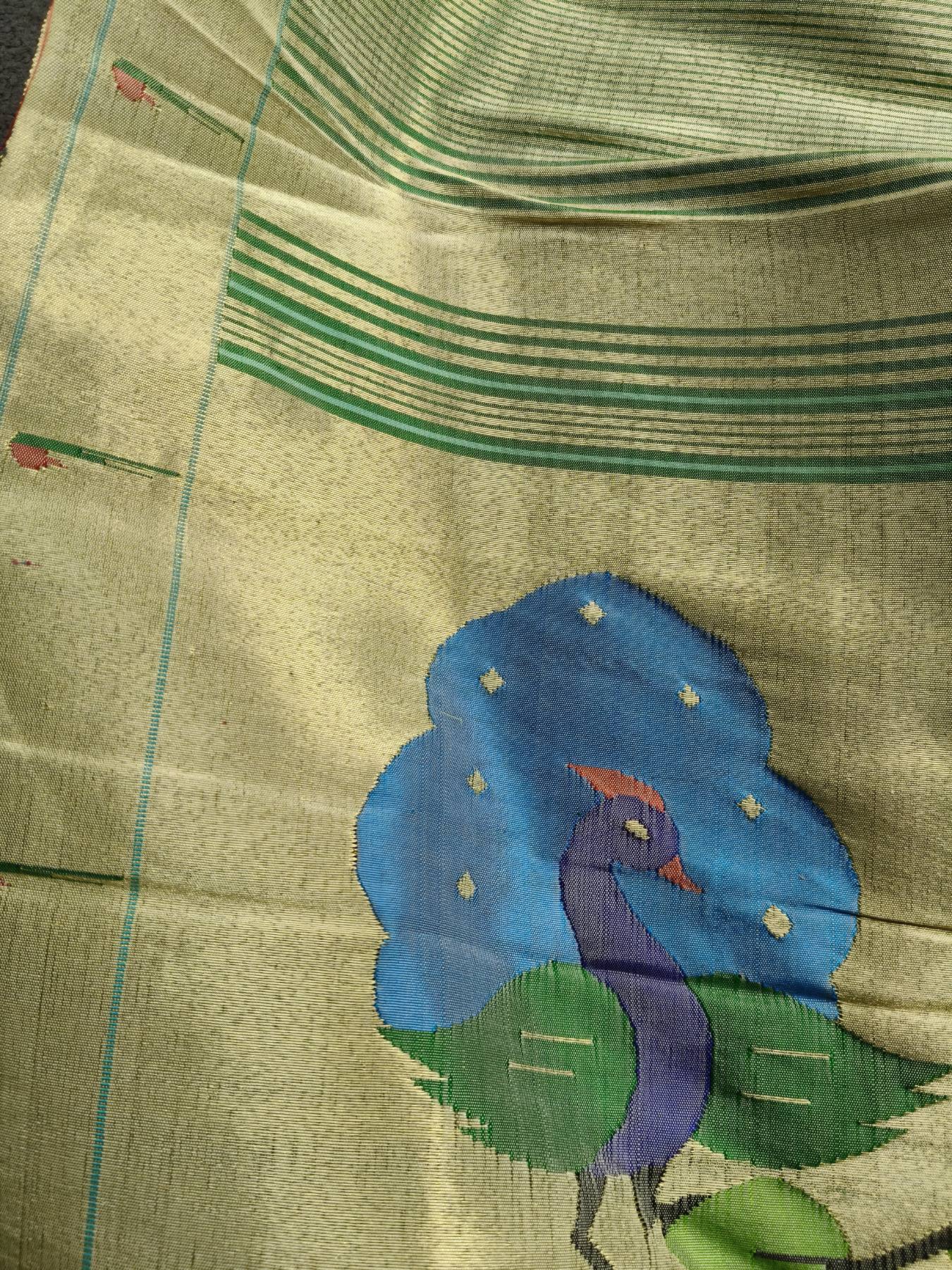 PISTA GREEN SILK PURE HANDLOOM PAITHANI DUPATTA