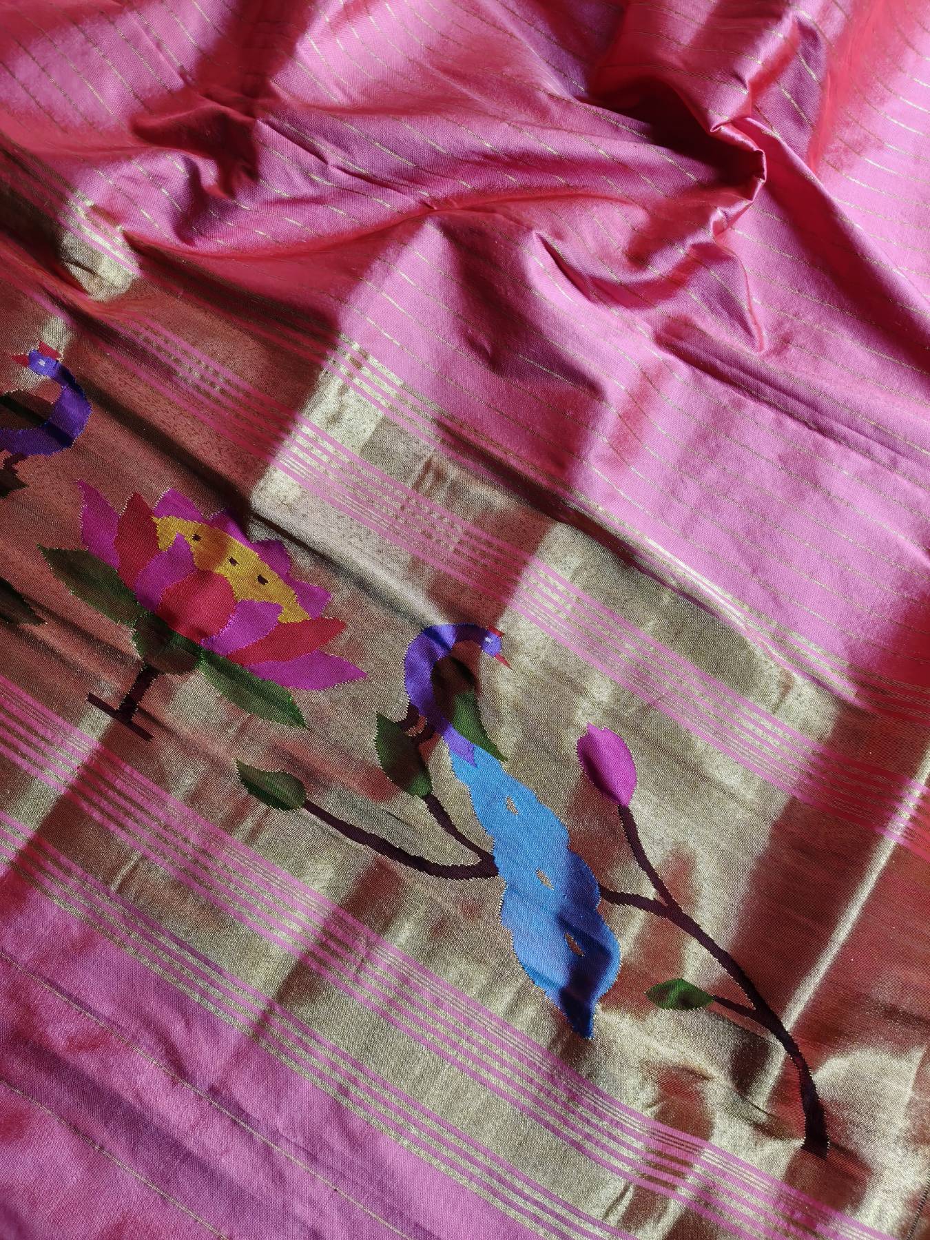 CORAL PINK SILK PURE HANDLOOM PAITHANI DUPATTA