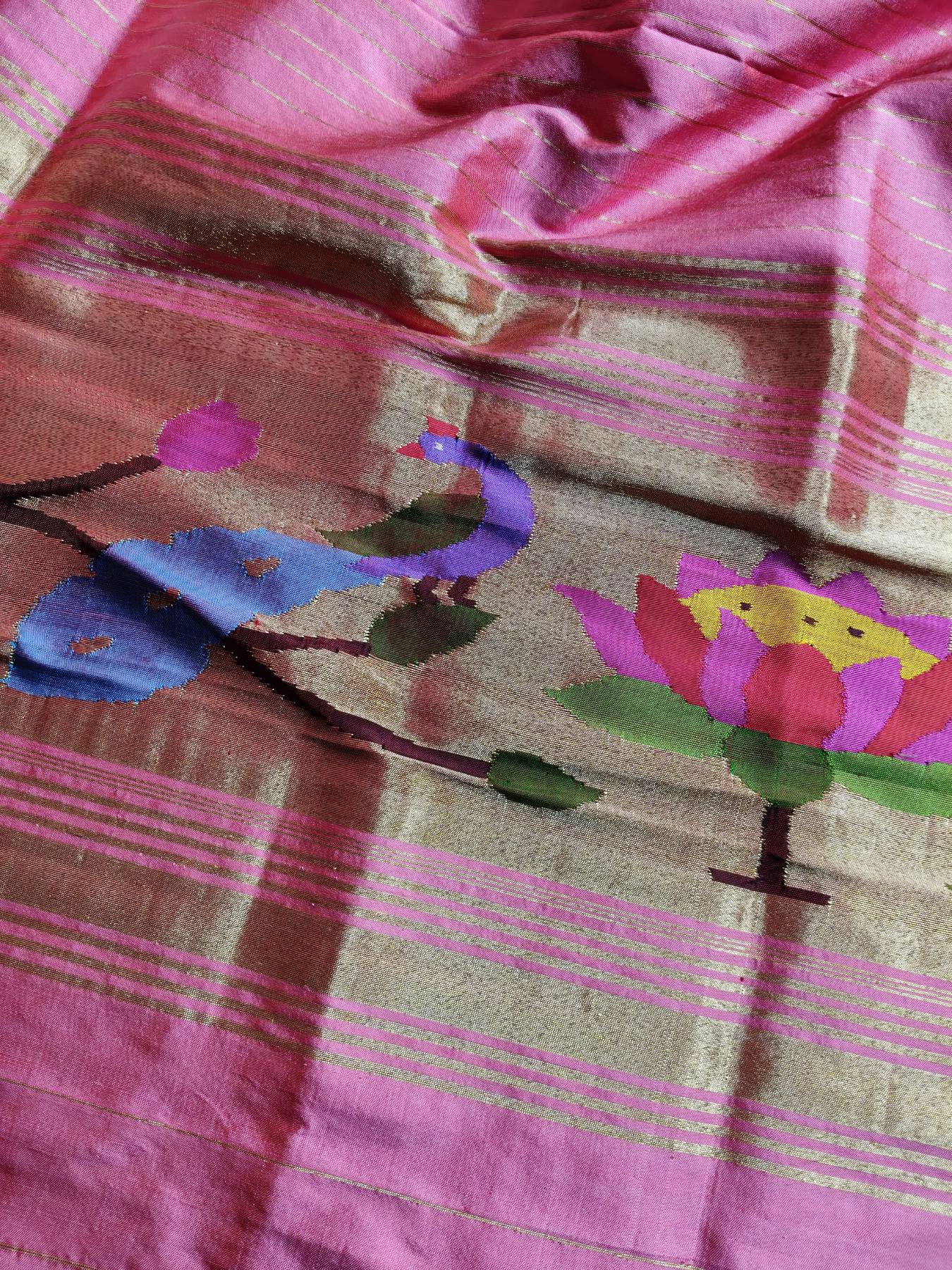 CORAL PINK SILK PURE HANDLOOM PAITHANI DUPATTA