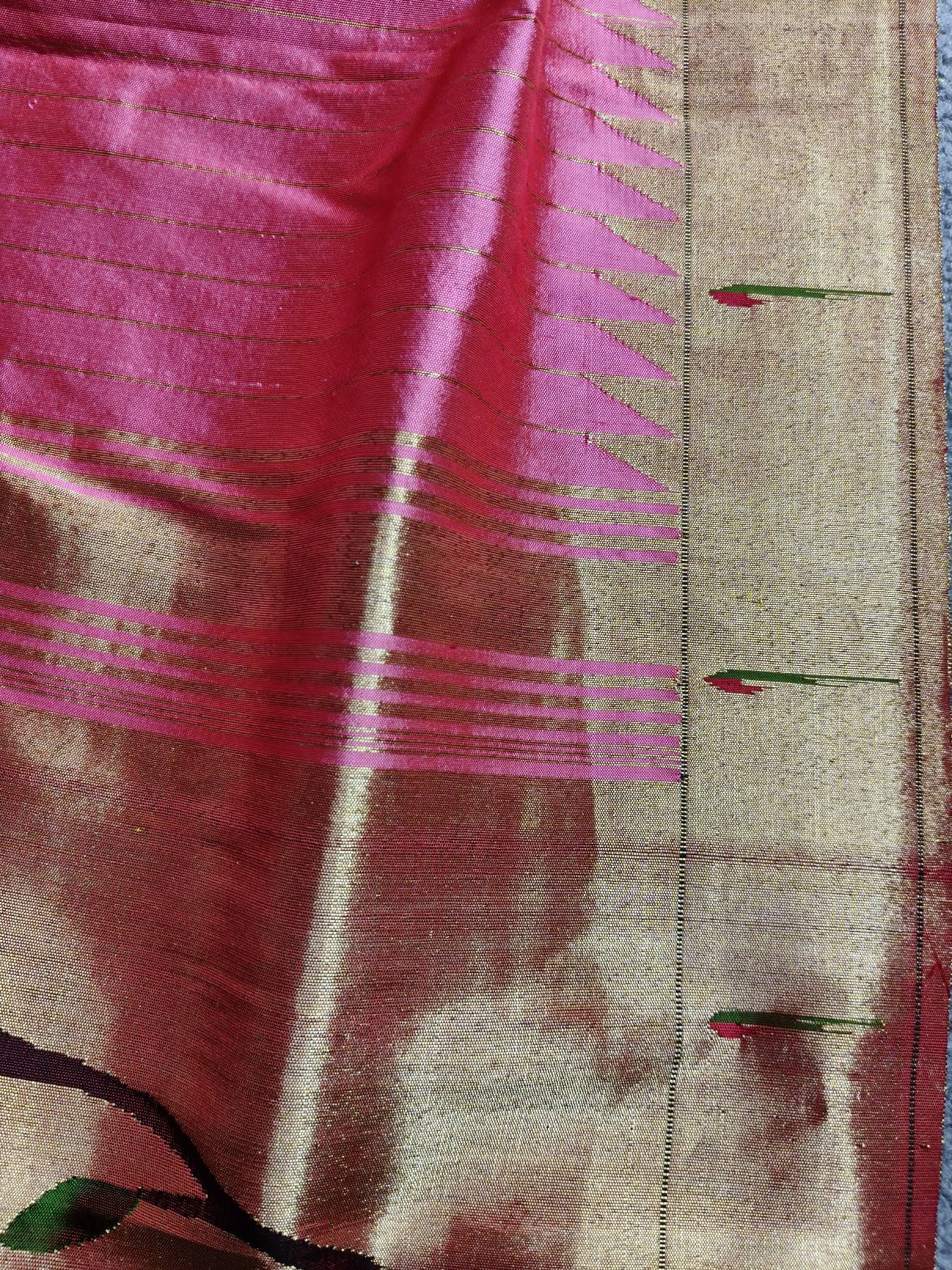 CORAL PINK SILK PURE HANDLOOM PAITHANI DUPATTA