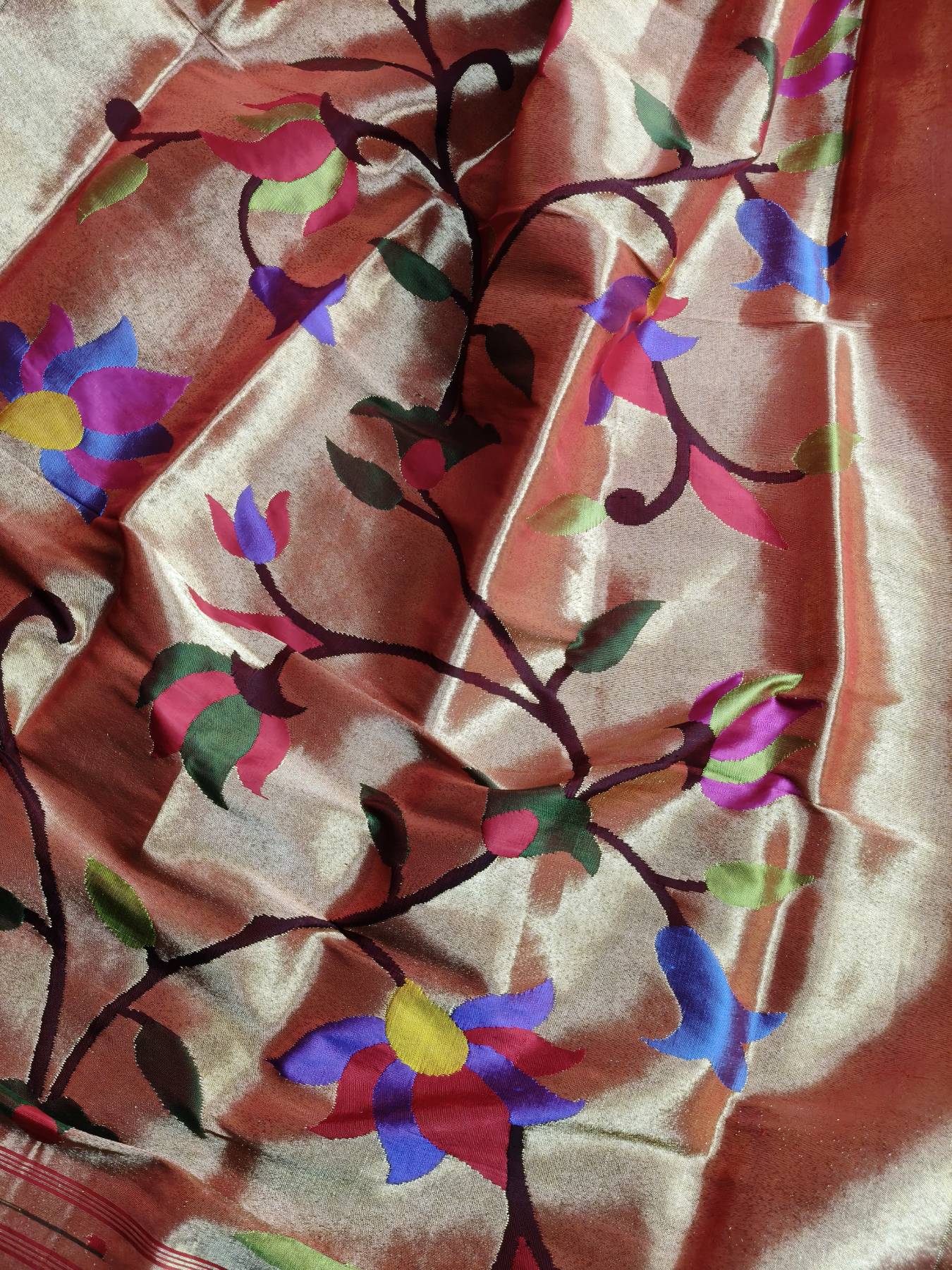 ORANGE GOLD SILK PURE HANDLOOM PAITHANI DUPATTA