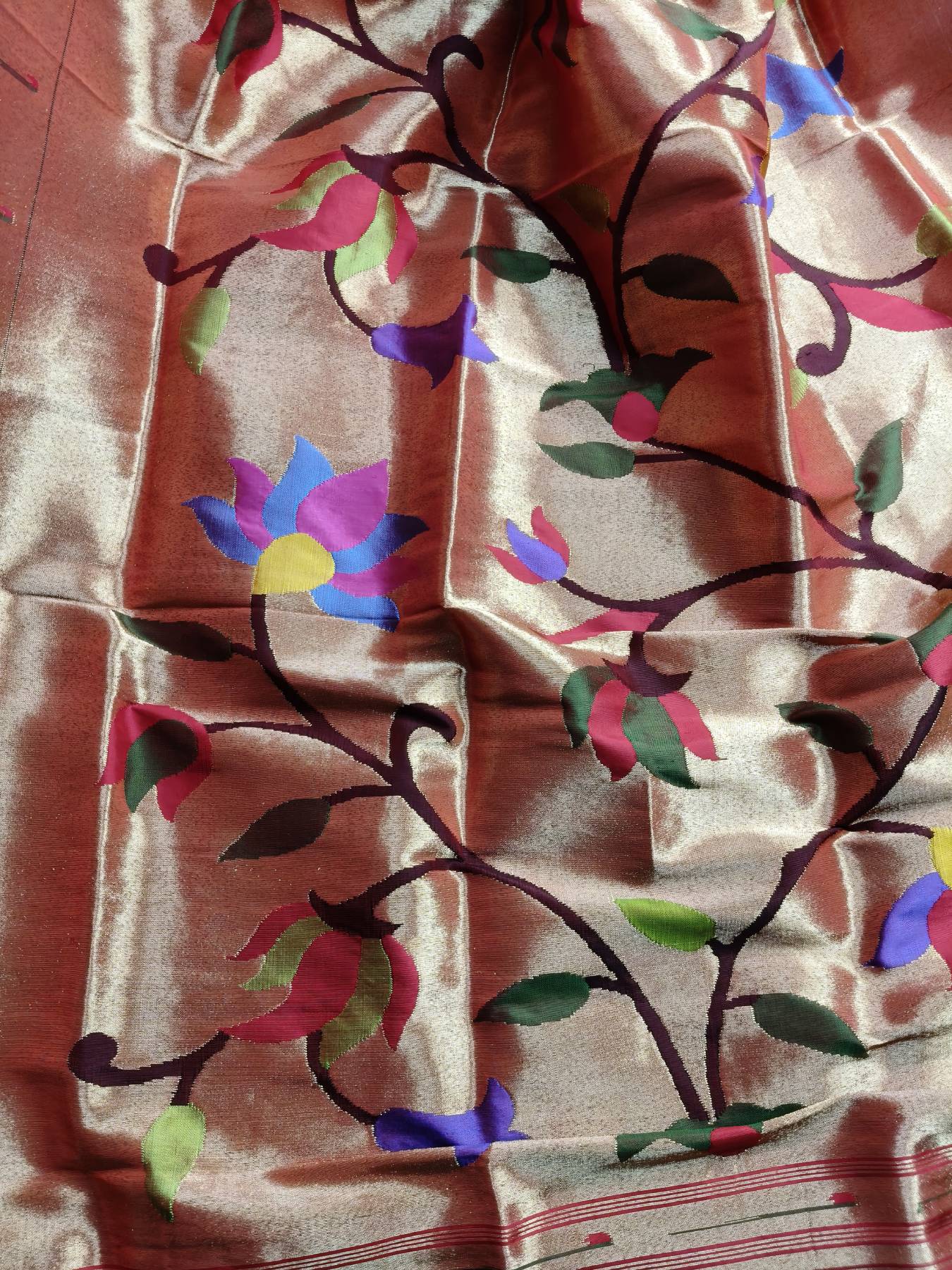 ORANGE GOLD SILK PURE HANDLOOM PAITHANI DUPATTA