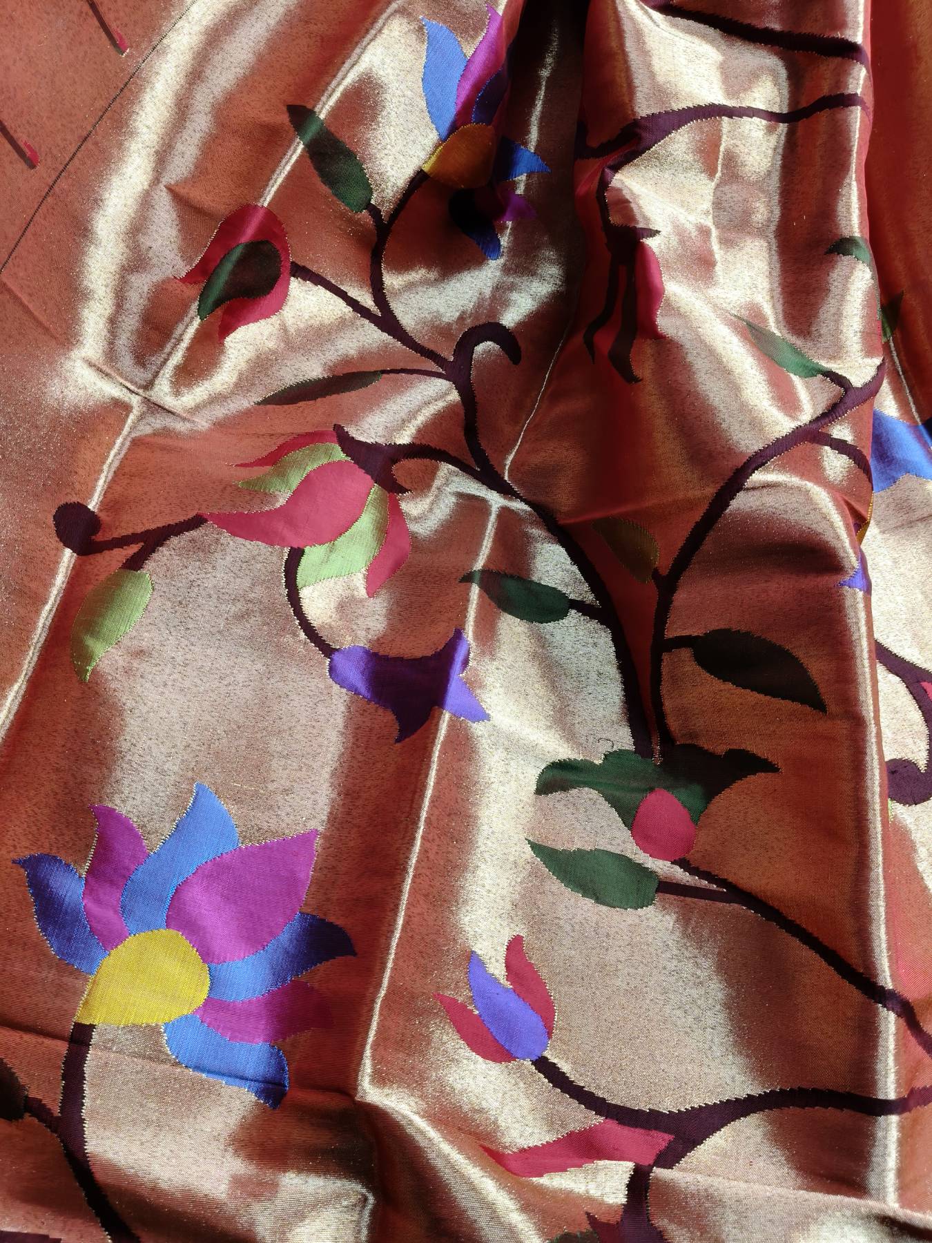 ORANGE GOLD SILK PURE HANDLOOM PAITHANI DUPATTA