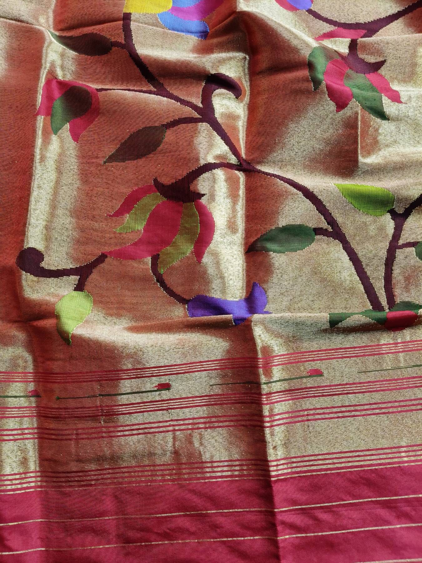 ORANGE GOLD SILK PURE HANDLOOM PAITHANI DUPATTA