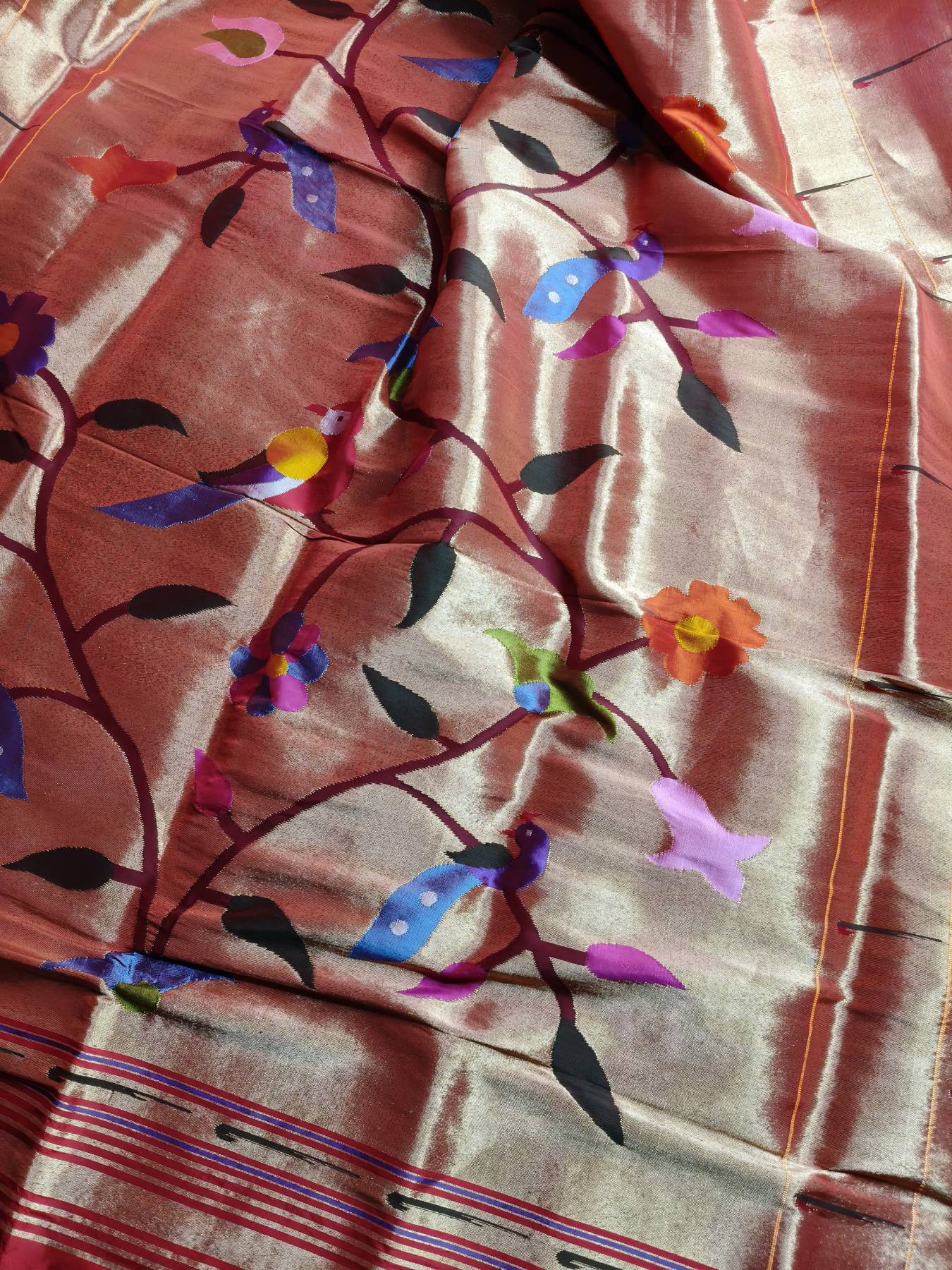 ORANGE GOLD SILK PURE HANDLOOM PAITHANI DUPATTA