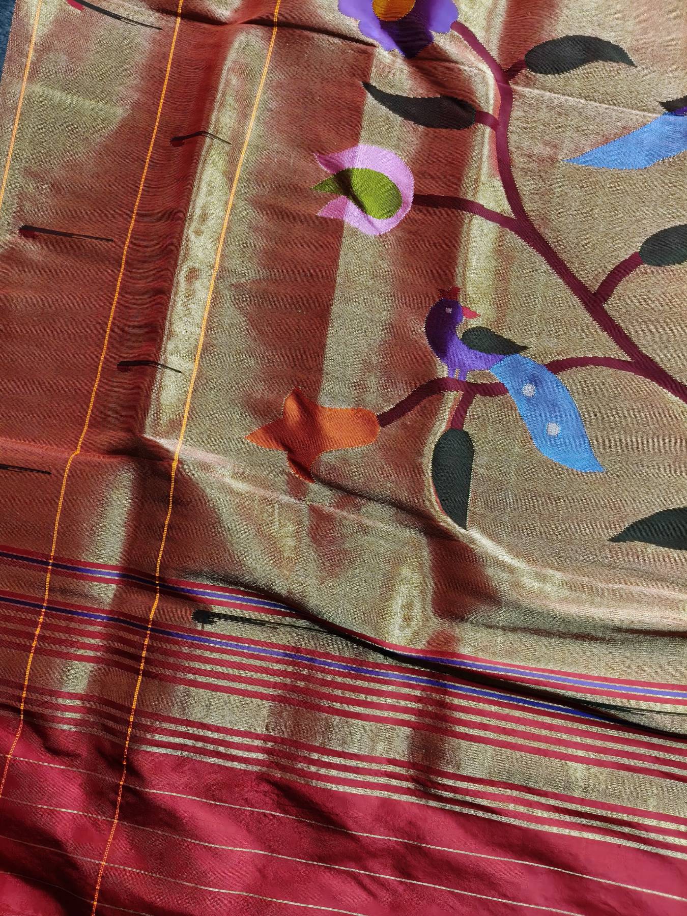 ORANGE GOLD SILK PURE HANDLOOM PAITHANI DUPATTA