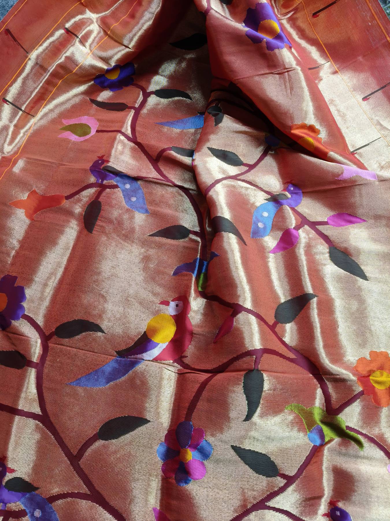 ORANGE GOLD SILK PURE HANDLOOM PAITHANI DUPATTA