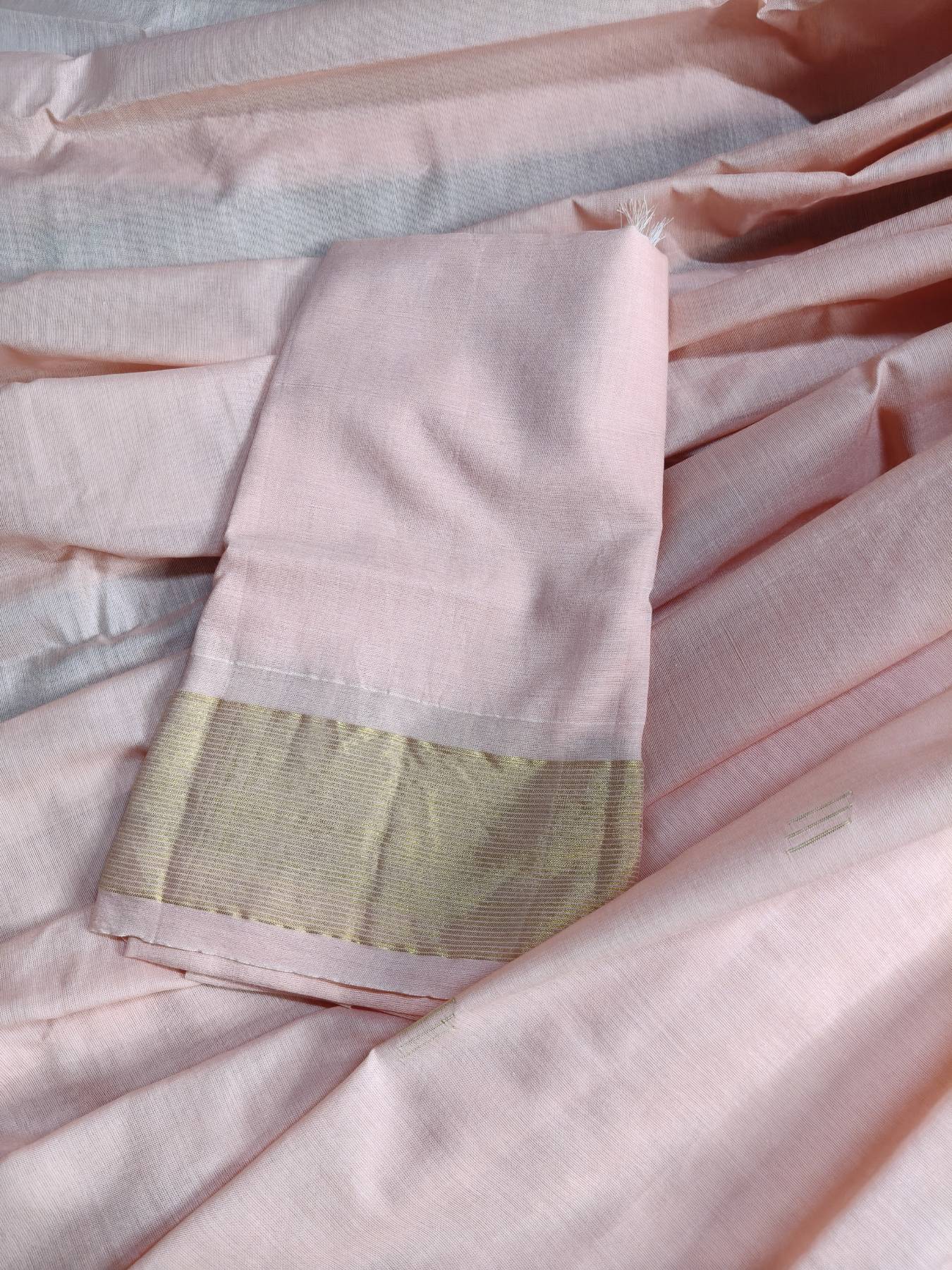 LIGHT PEACH COTTON PURE HANDLOOM PAITHANI SAREE