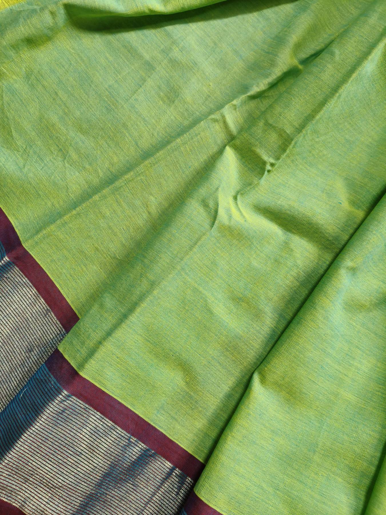 TWO TONE GREEN COTTON PURE HANDLOOM PAITHANI SAREE
