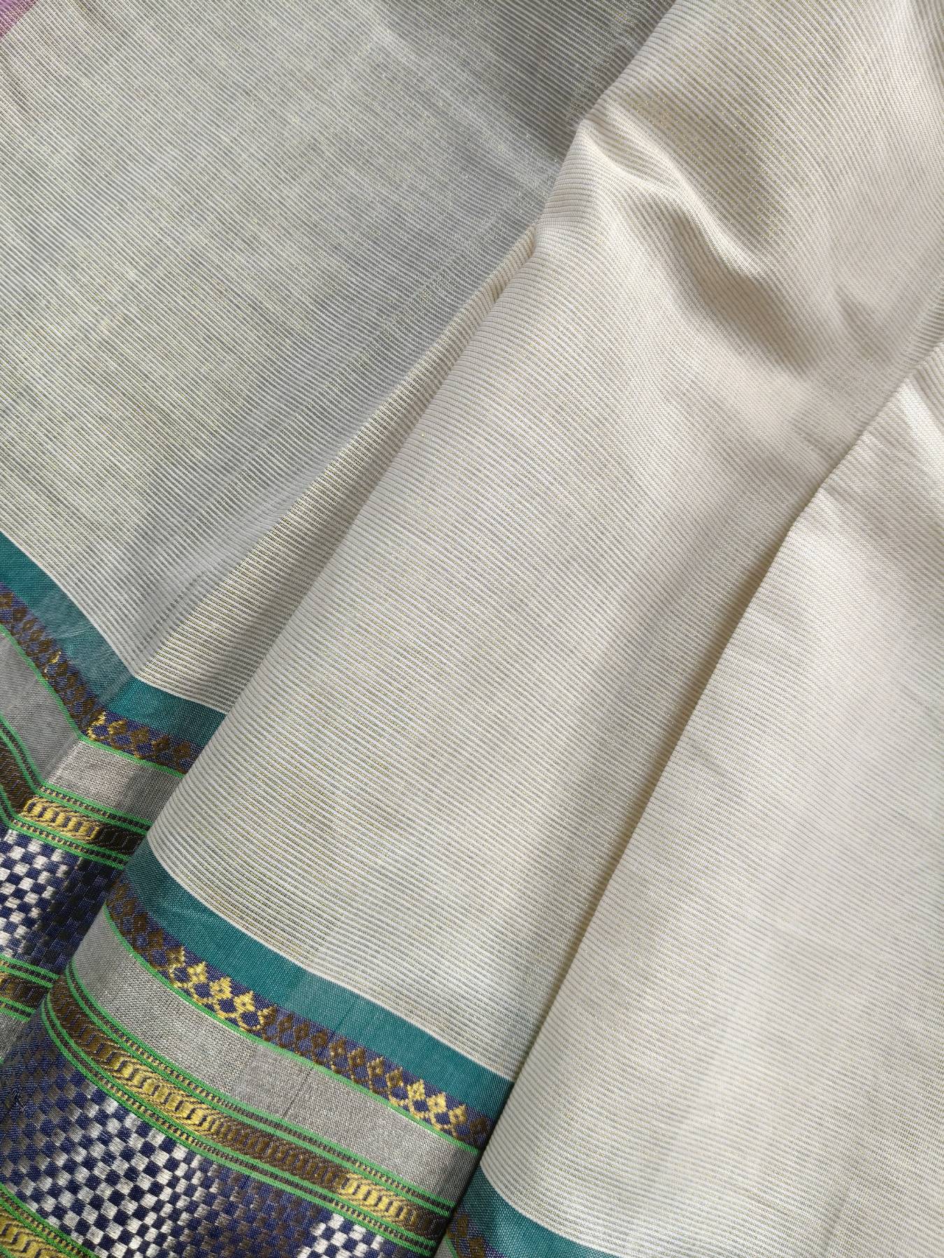 OFF WHITE COTTON TISSUE PURE HANDLOOM PAITHANI SAREE