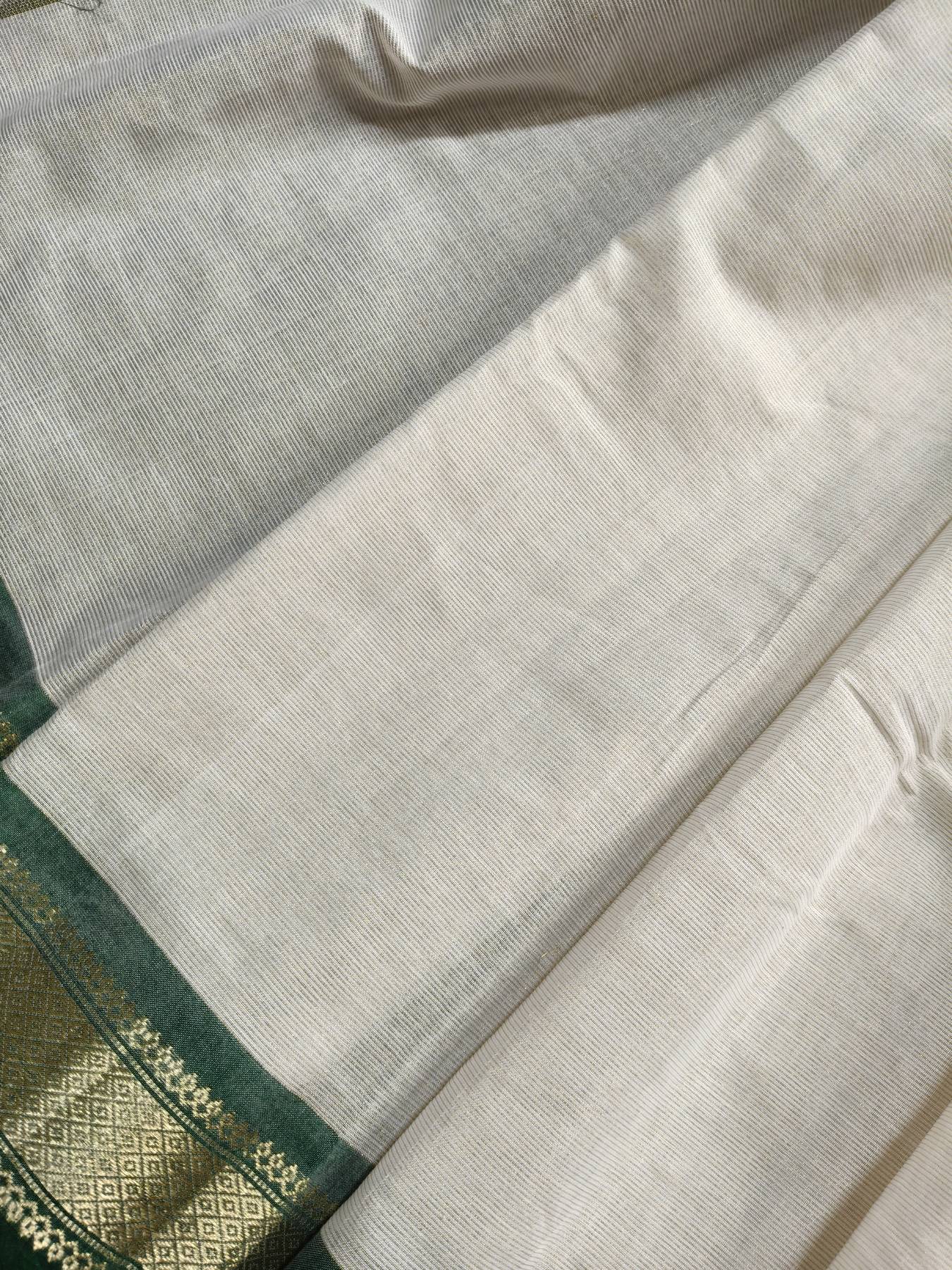 OFF WHITE COTTON TISSUE PURE HANDLOOM PAITHANI SAREE