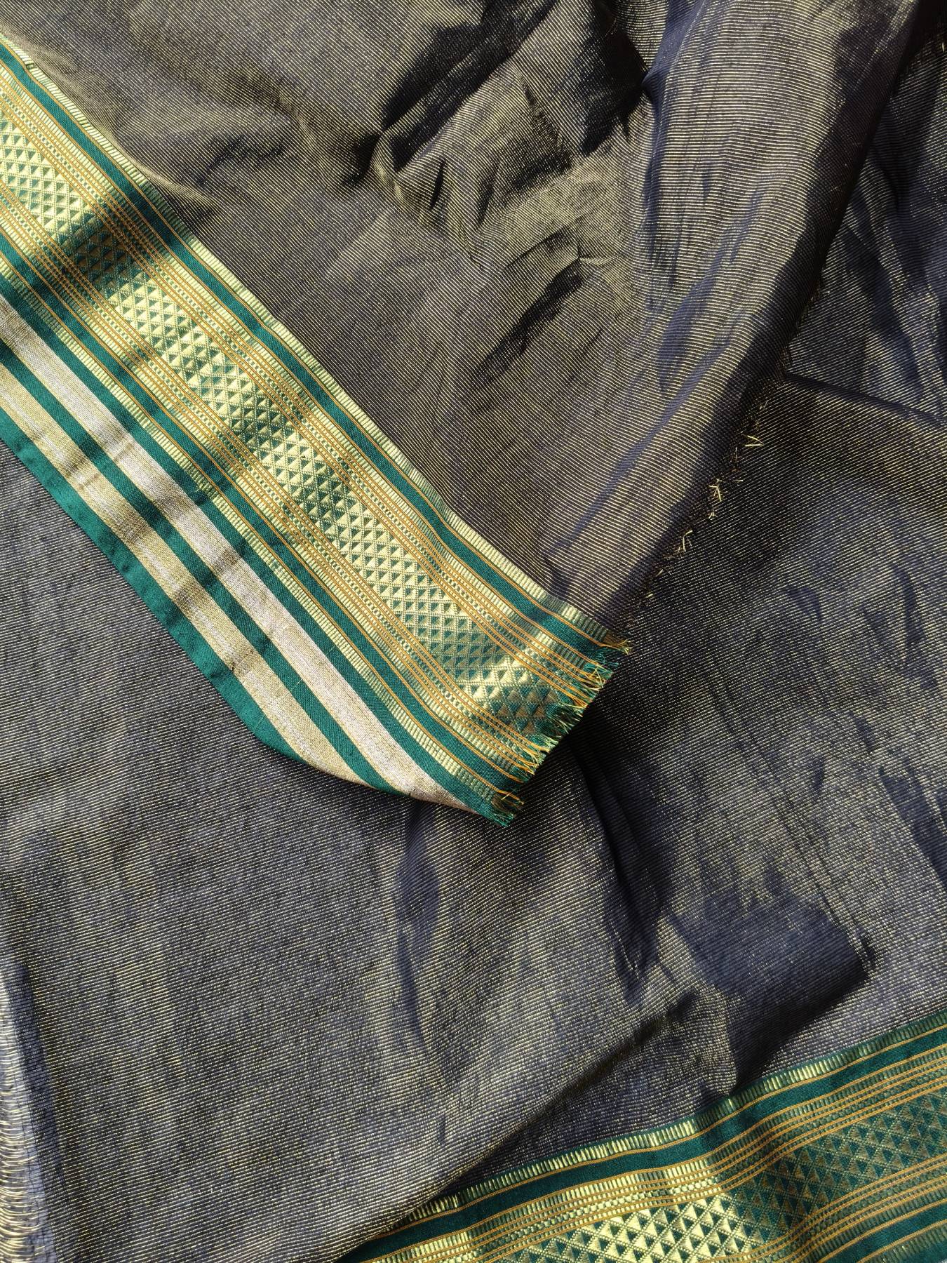 BLUE BROWN COTTON TISSUE PURE HANDLOOM PAITHANI SAREE
