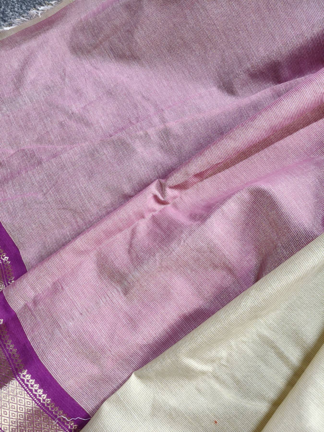 OFF WHITE COTTON TISSUE PURE HANDLOOM PAITHANI SAREE