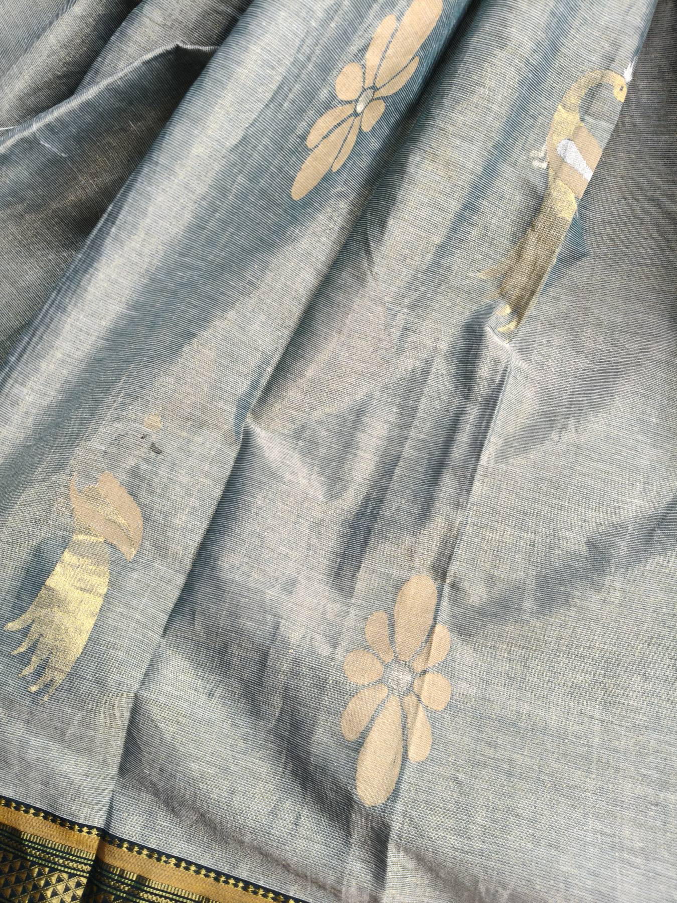 GREY COTTON TISSUE PURE HANDLOOM PAITHANI SAREE