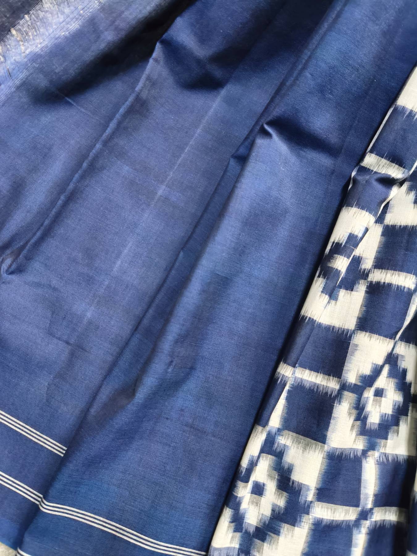 BLUE COTTON PURE HANDLOOM DOUBLE IKKAT SAREE