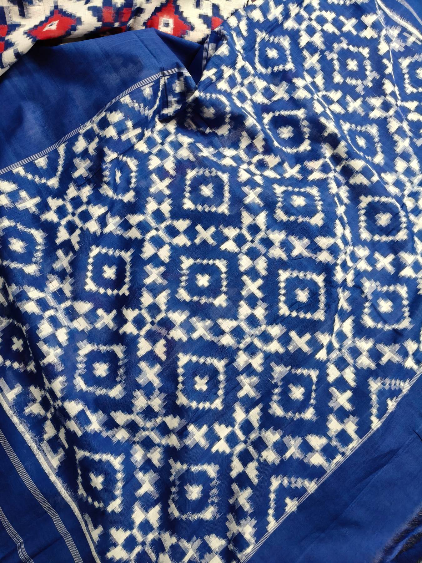 BLUE COTTON PURE HANDLOOM DOUBLE IKKAT SAREE