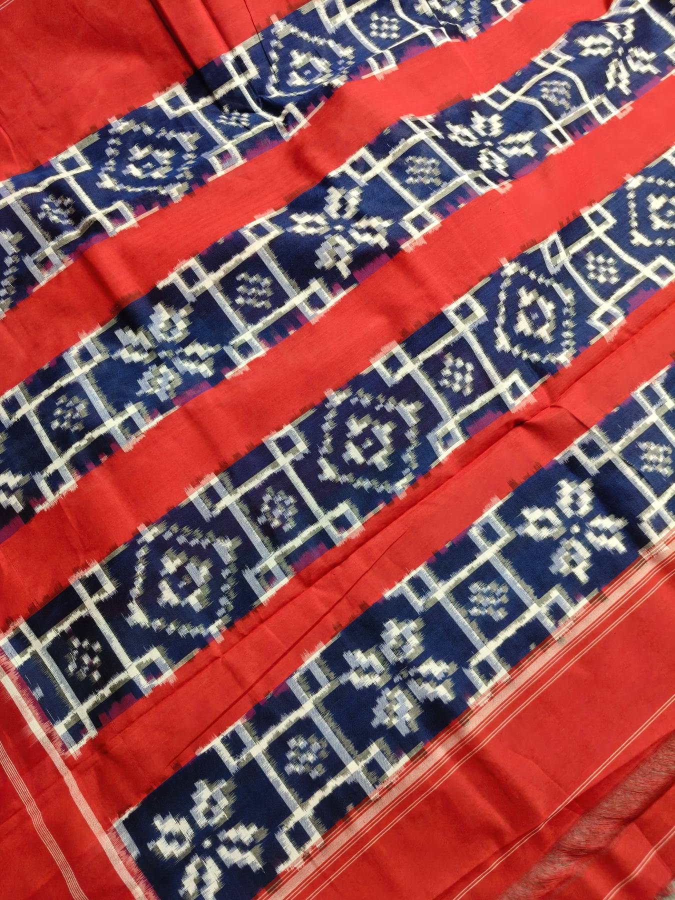 INK BLUE COTTON PURE HANDLOOM DOUBLE IKKAT SAREE
