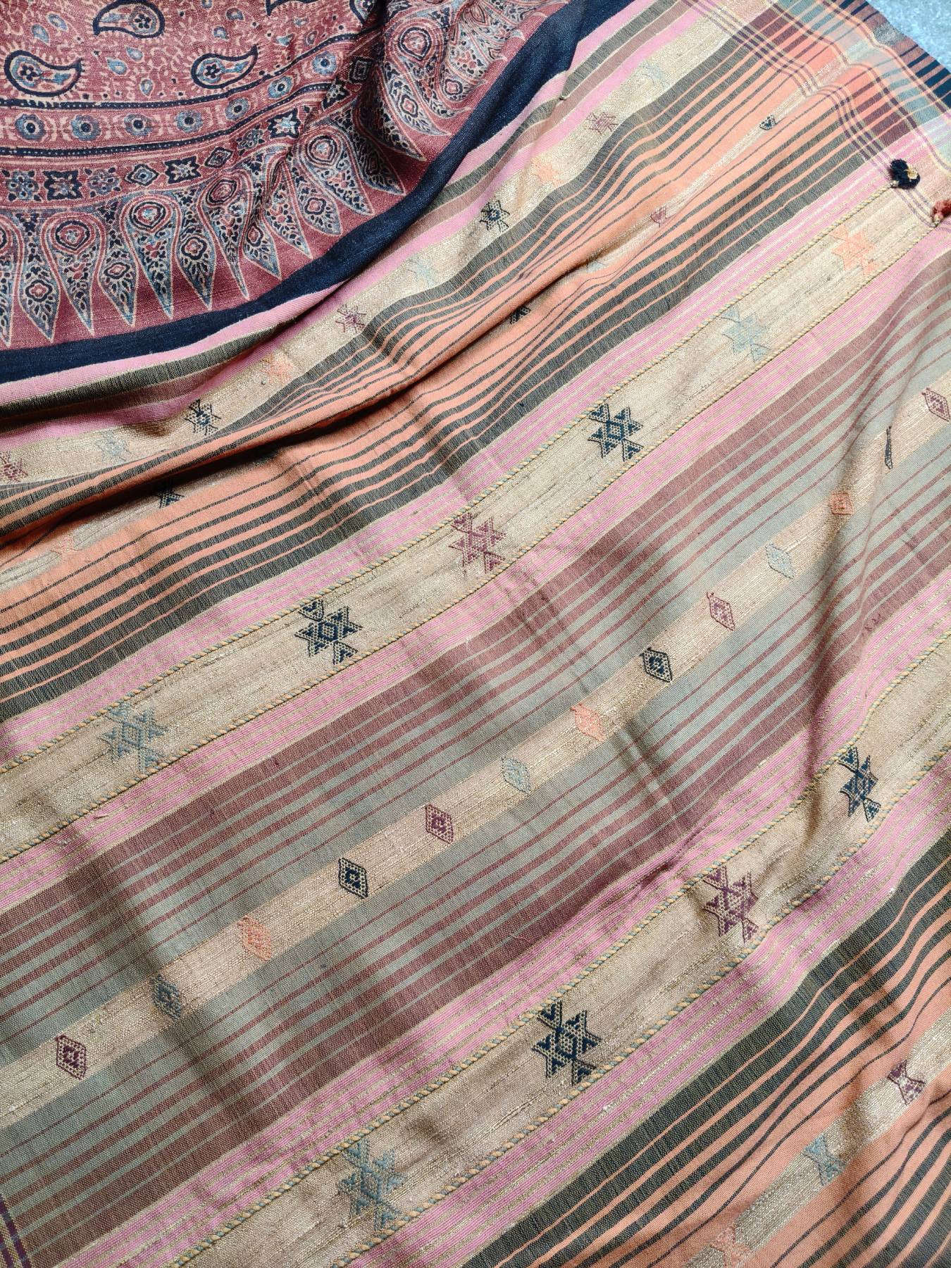 RUST TASSAR PURE HANDLOOM BHUJODI SAREE