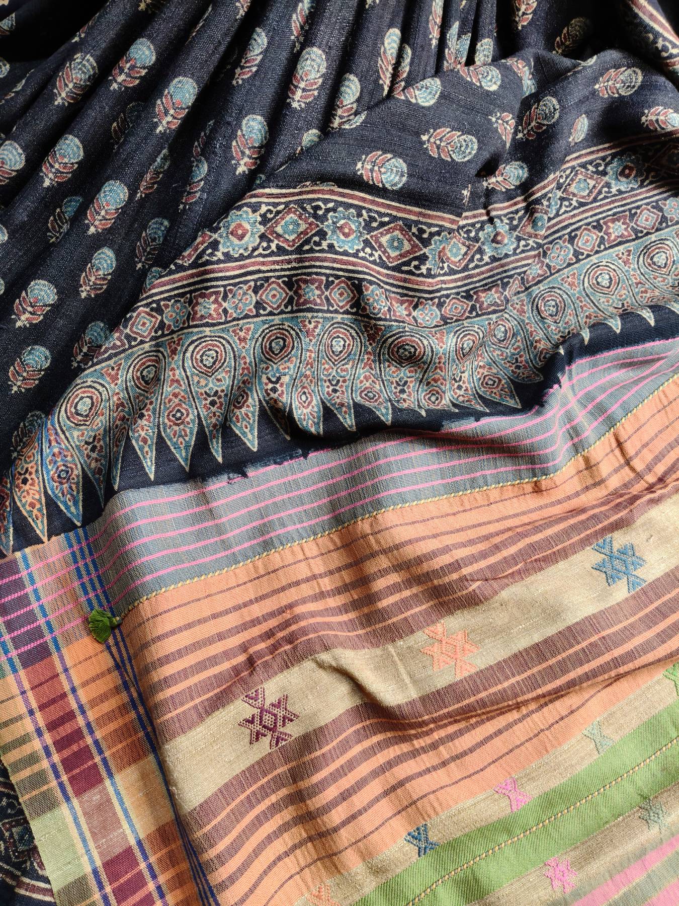 BLACK TASSAR PURE HANDLOOM BHUJODI SAREE