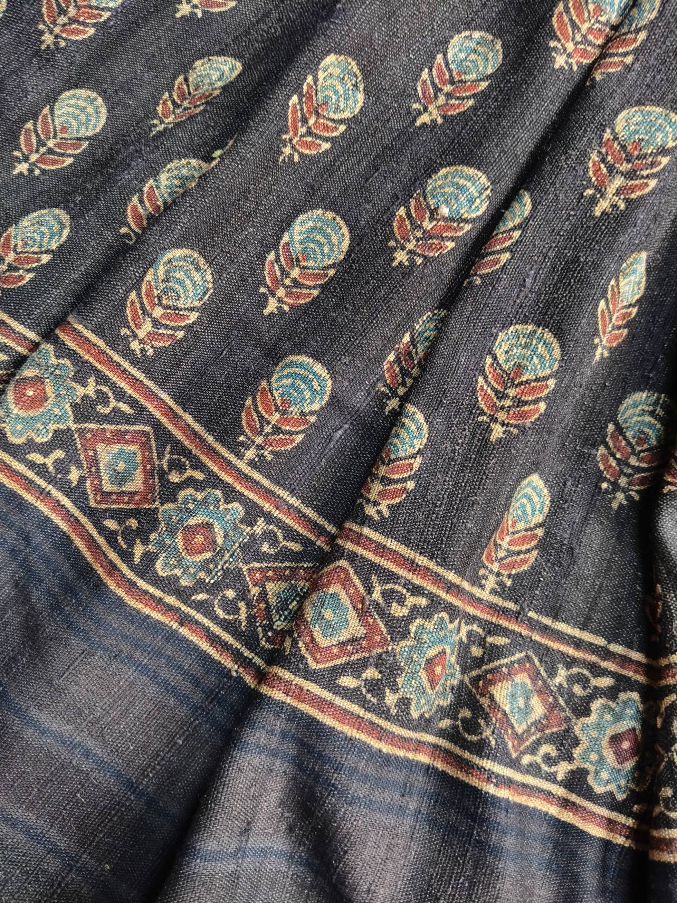 BLACK TASSAR PURE HANDLOOM BHUJODI SAREE