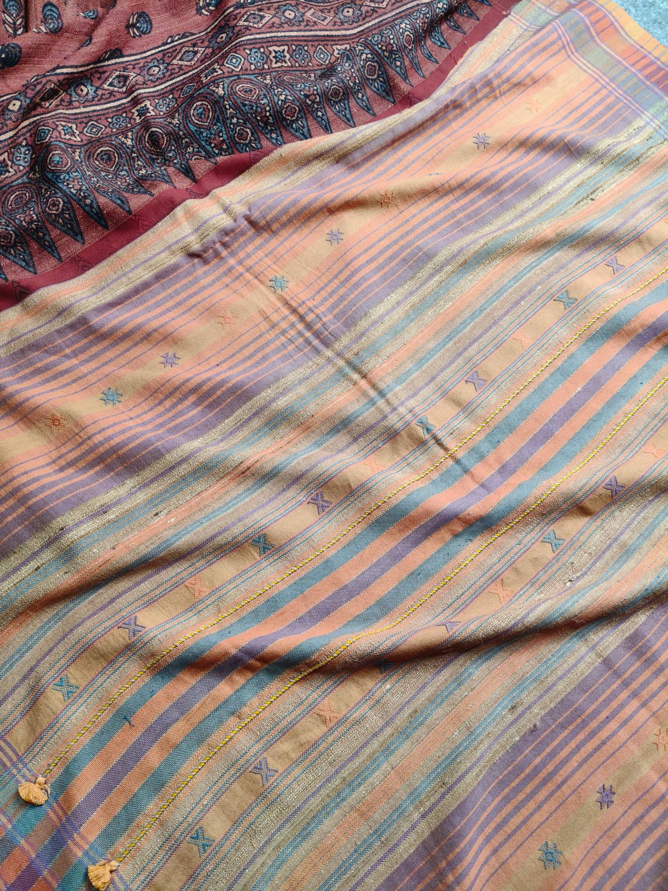 RUST TASSAR PURE HANDLOOM BHUJODI SAREE