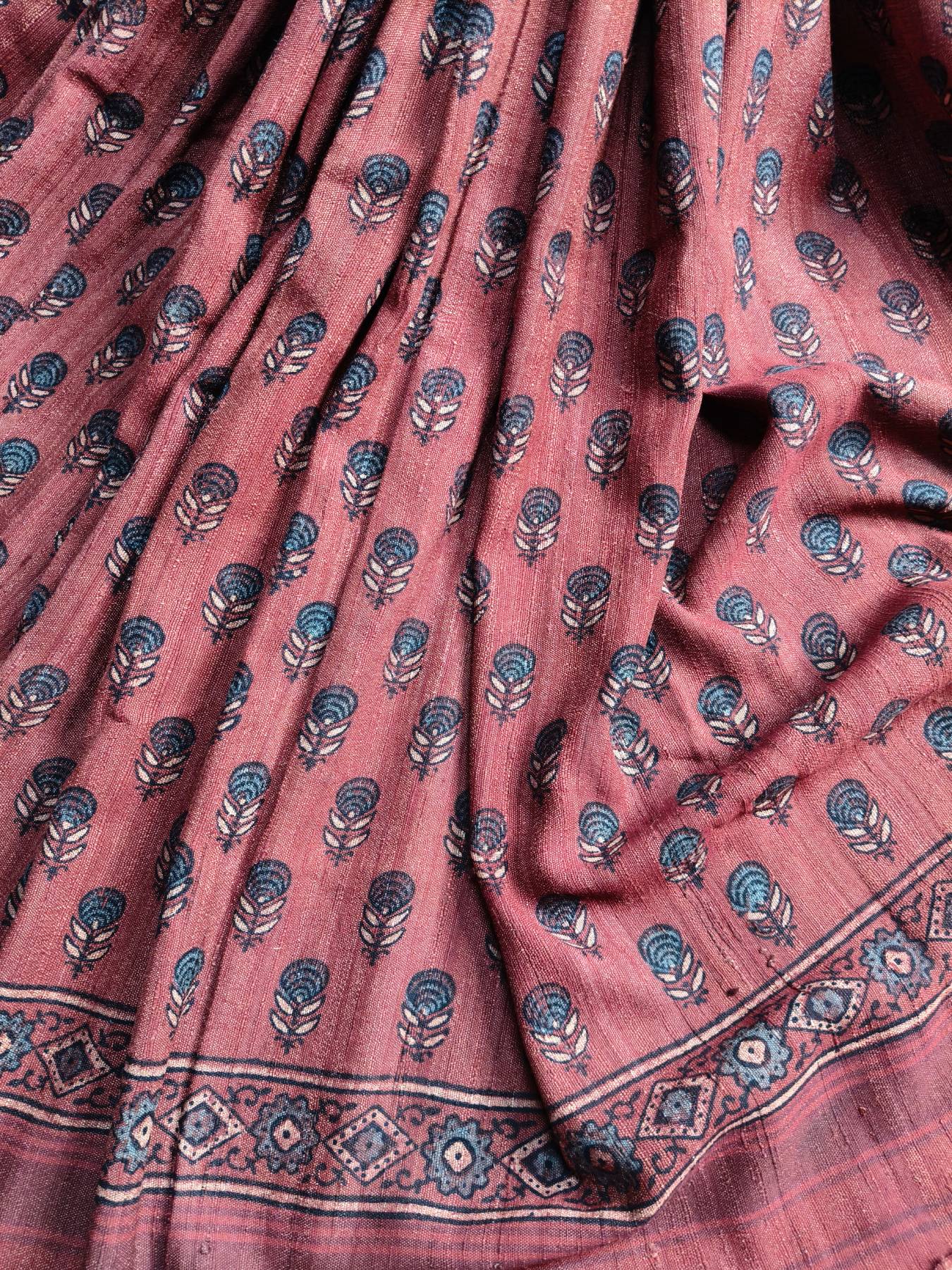 RUST TASSAR PURE HANDLOOM BHUJODI SAREE