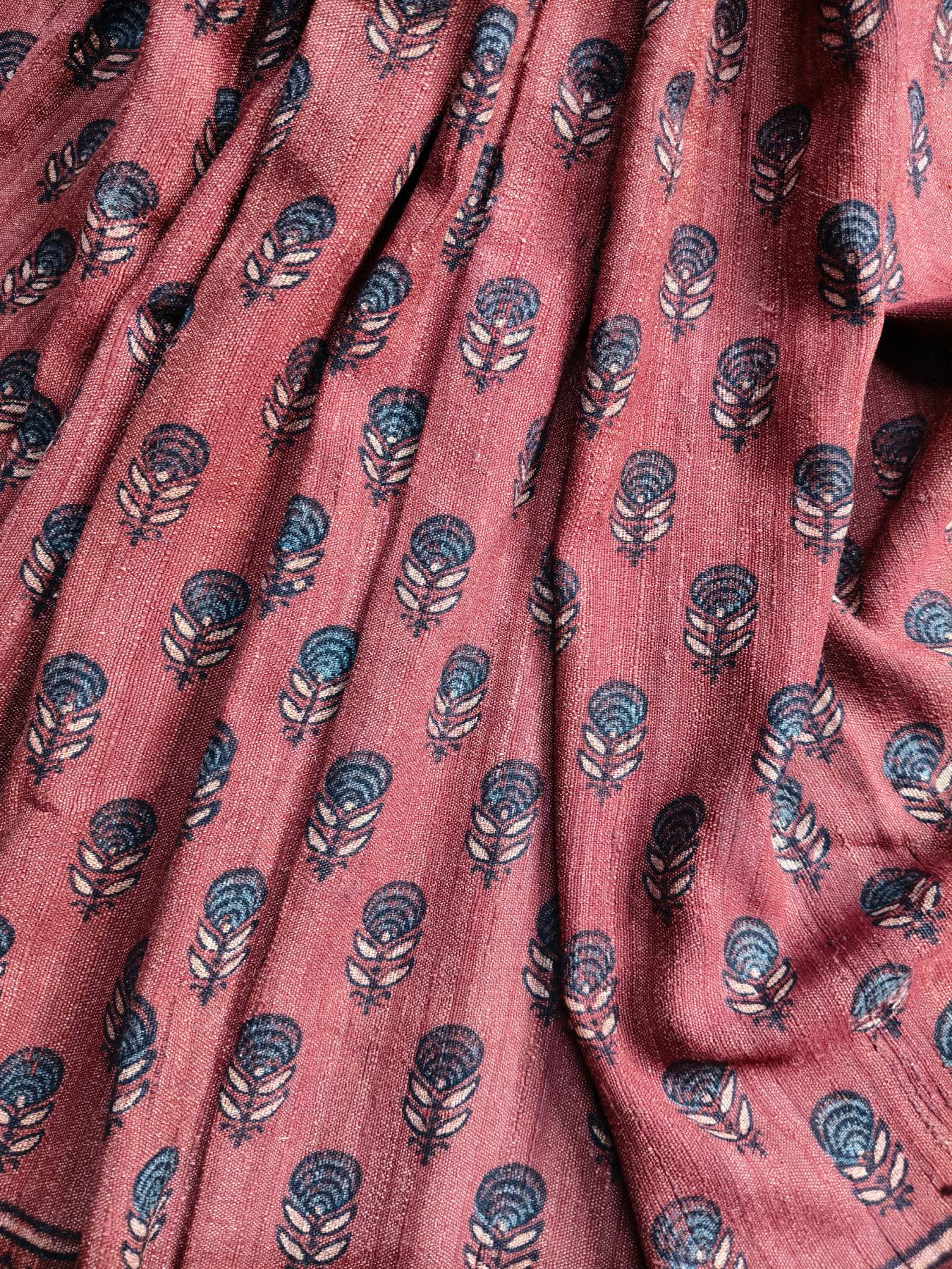 RUST TASSAR PURE HANDLOOM BHUJODI SAREE