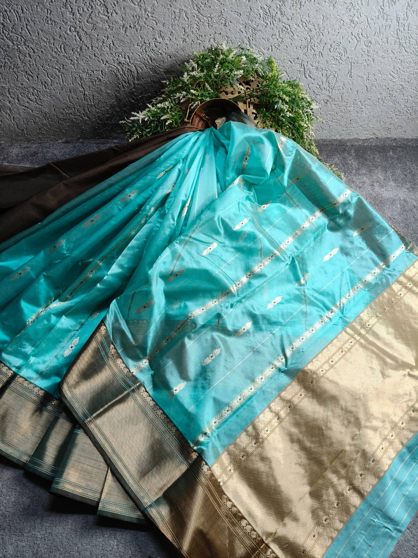 ICE BLUE SILK PURE HANDLOOM CHANDERI SAREE
