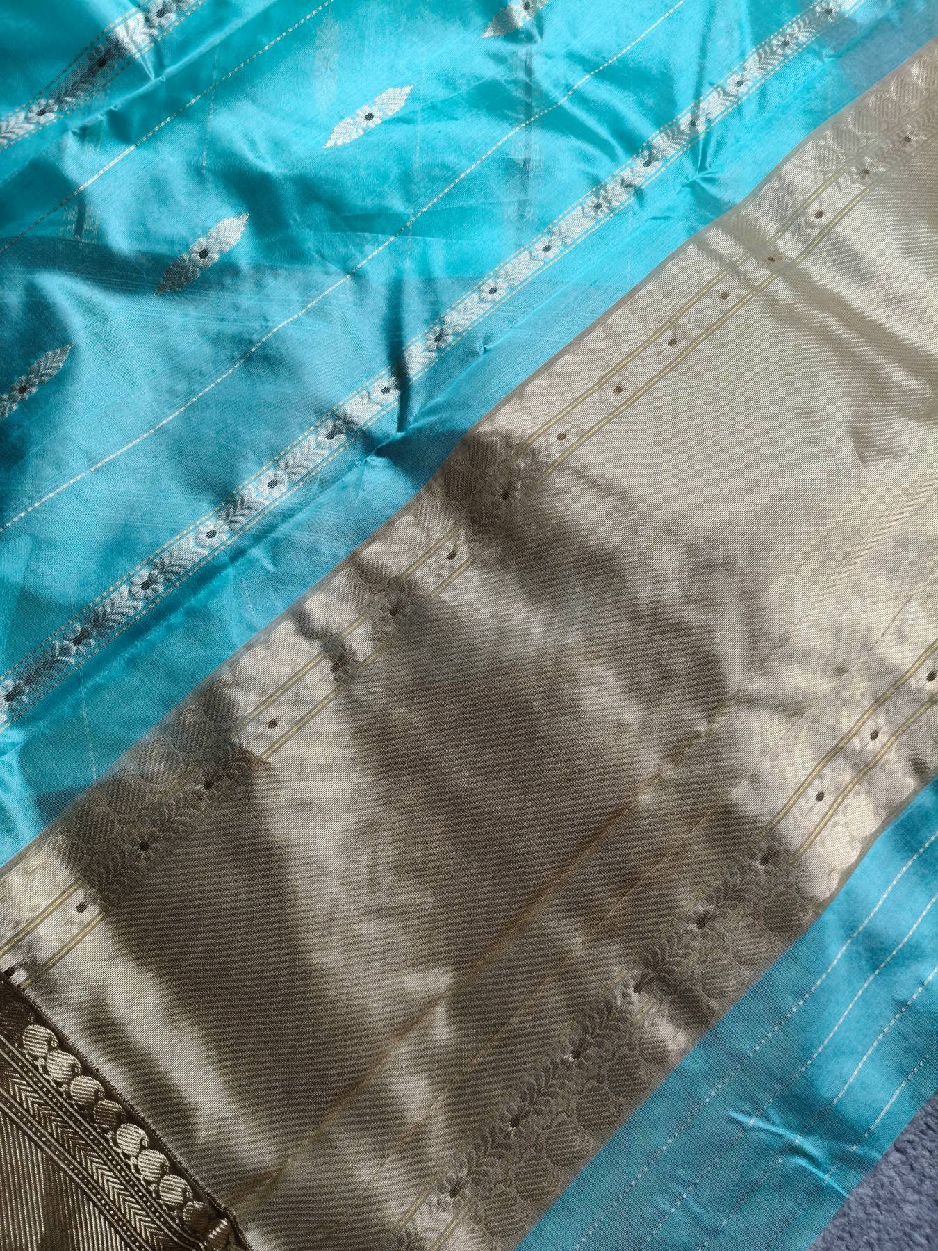 ICE BLUE SILK PURE HANDLOOM CHANDERI SAREE