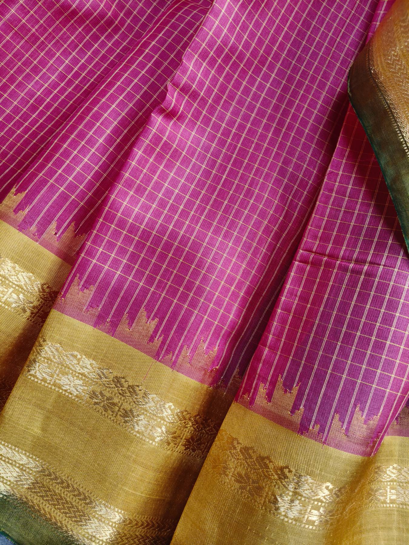 REDISH PINK SICO PURE HANDLOOM GADWAL SAREE