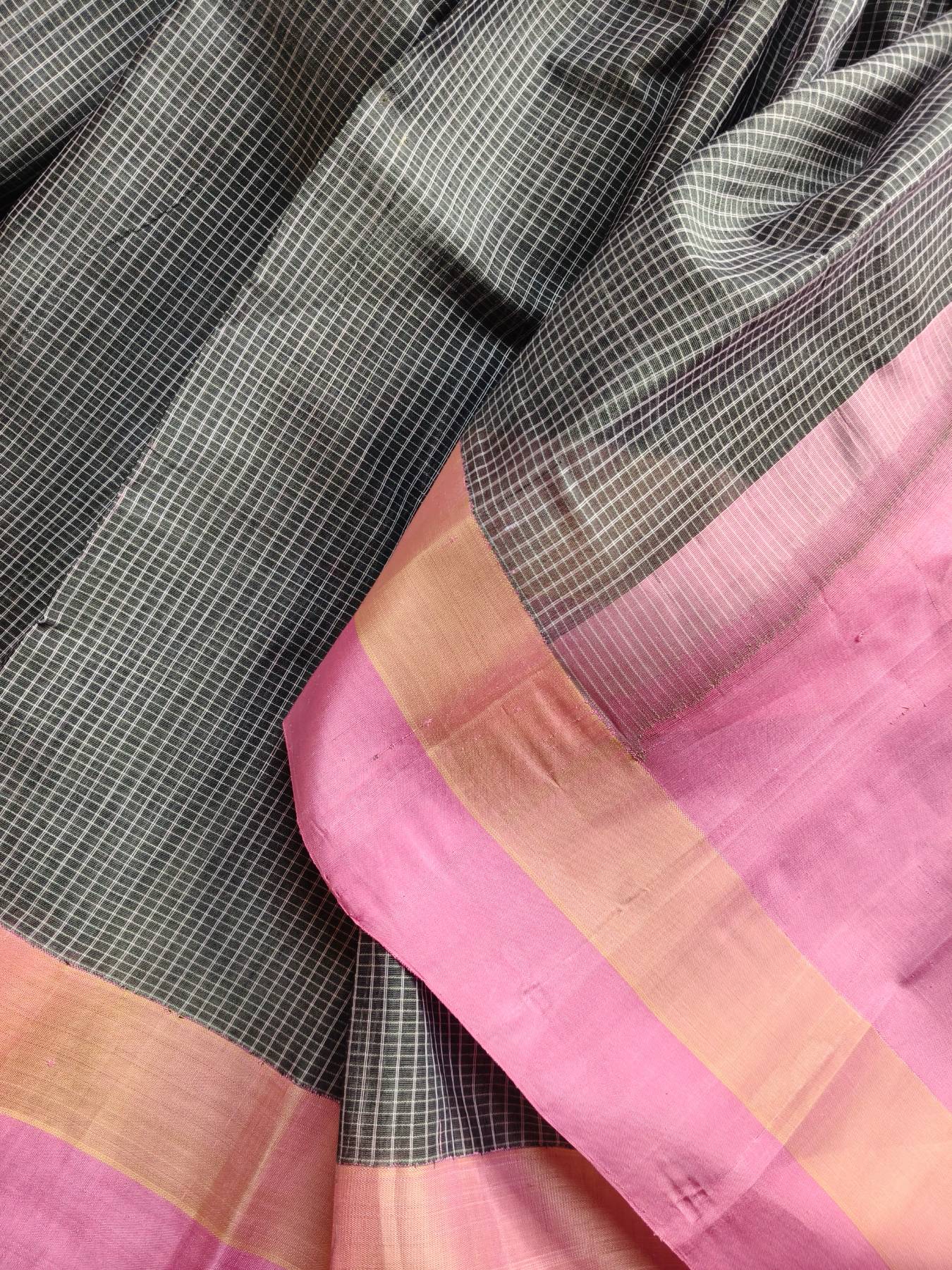 GREY COTTON PURE HANDLOOM GADWAL SAREE
