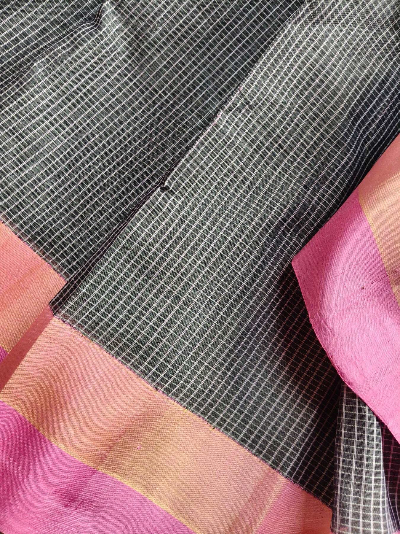 GREY COTTON PURE HANDLOOM GADWAL SAREE