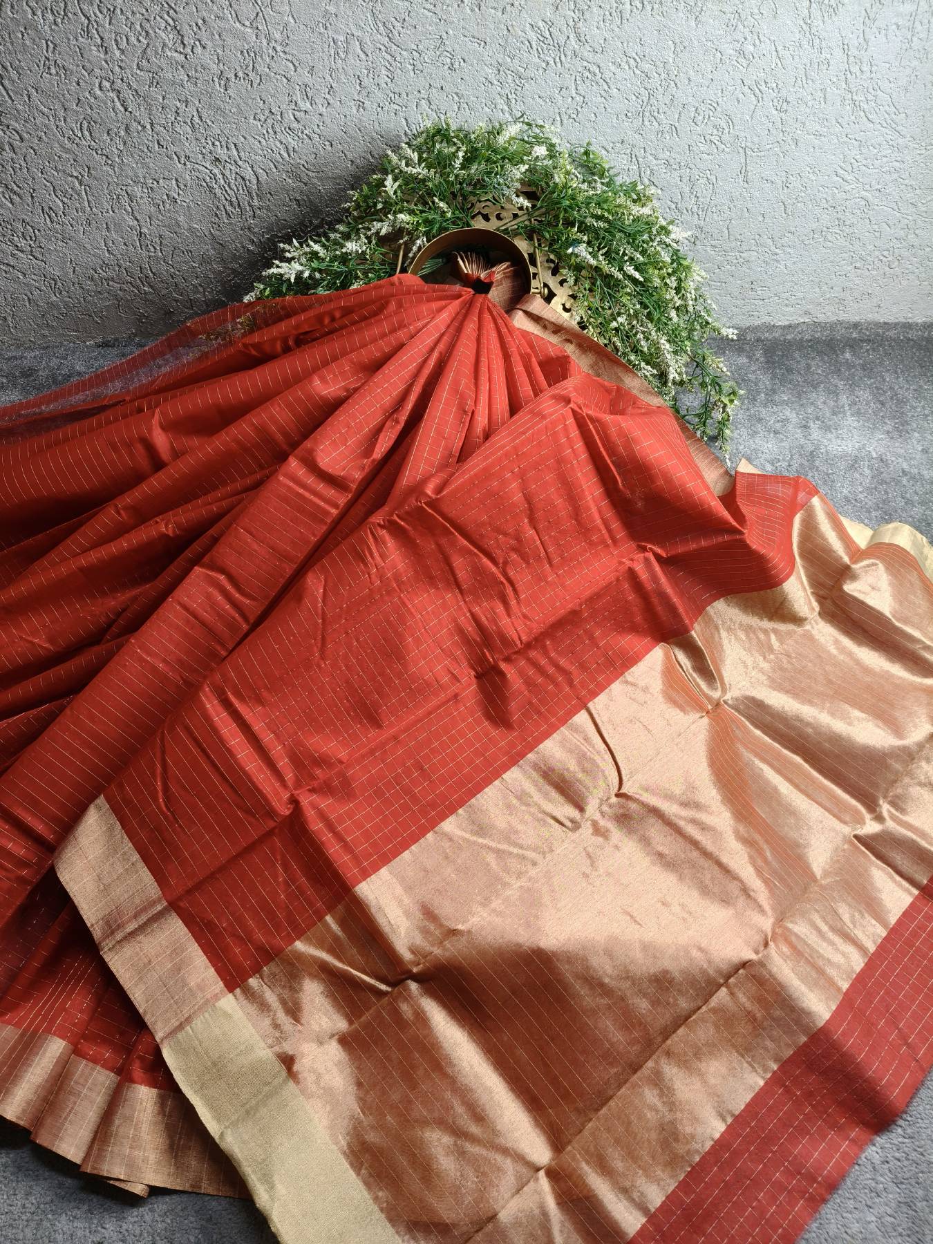 RED COTTON PURE HANDLOOM CHANDERI SAREE