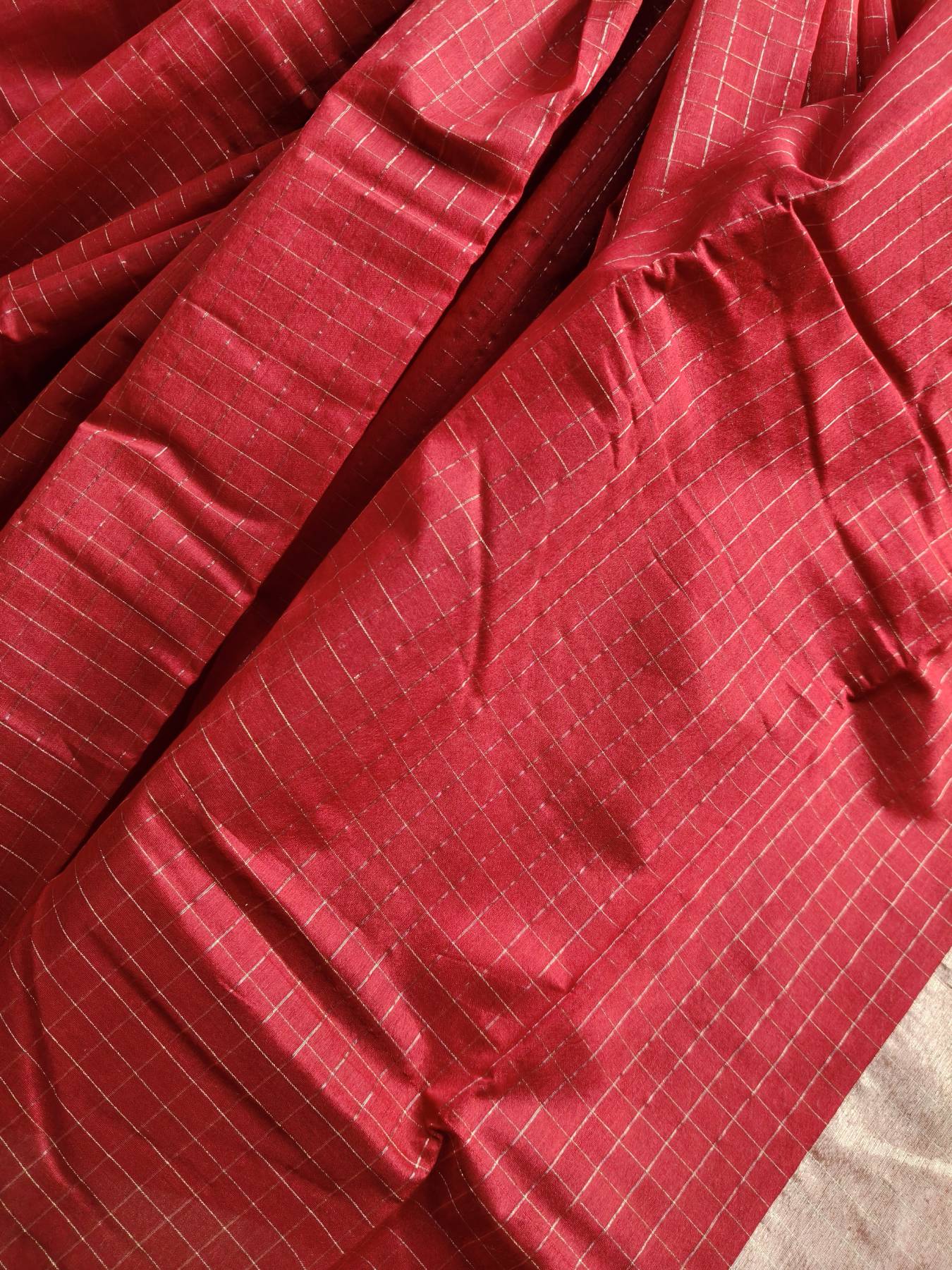 RED COTTON PURE HANDLOOM CHANDERI SAREE