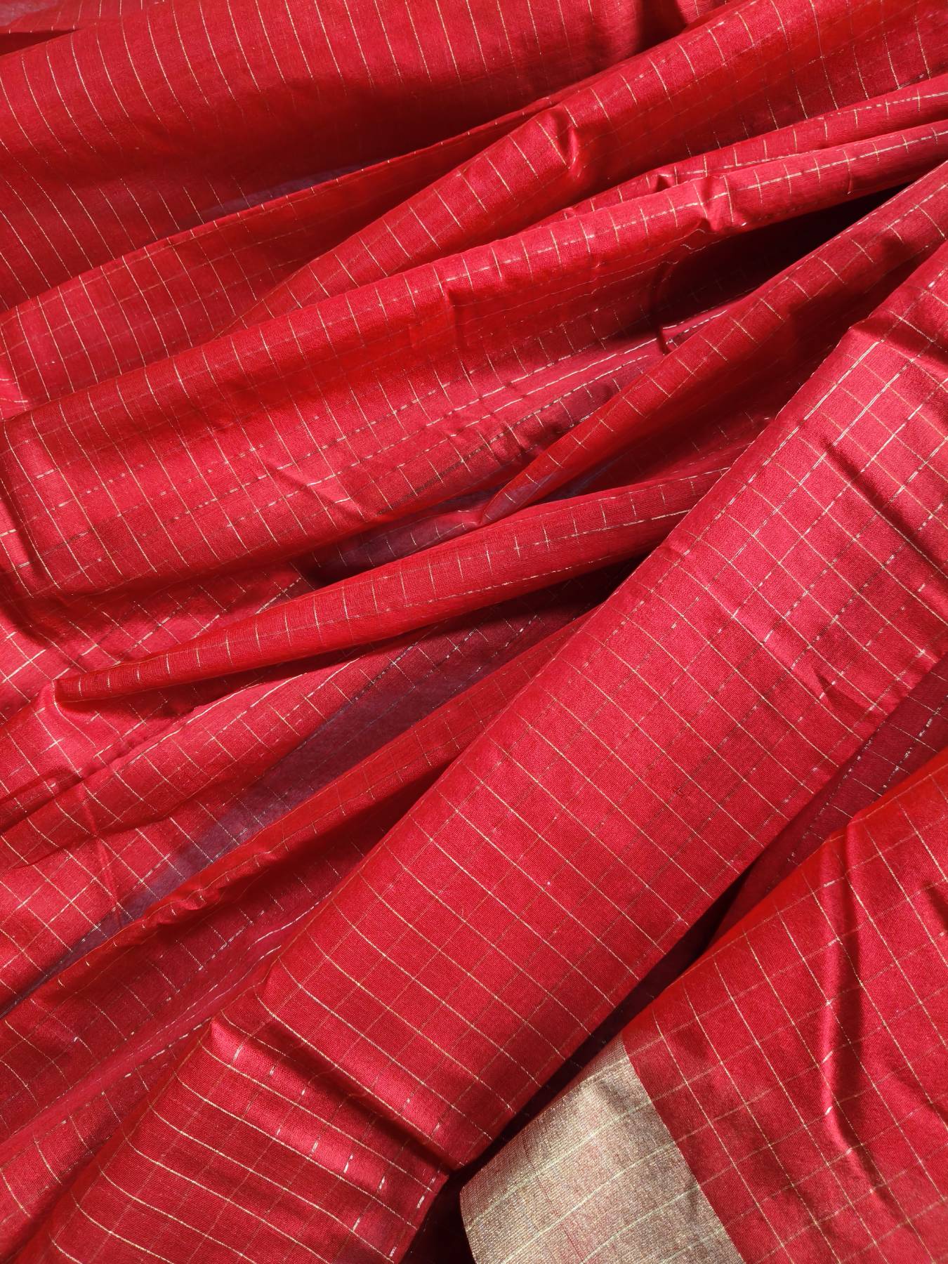 RED COTTON PURE HANDLOOM CHANDERI SAREE