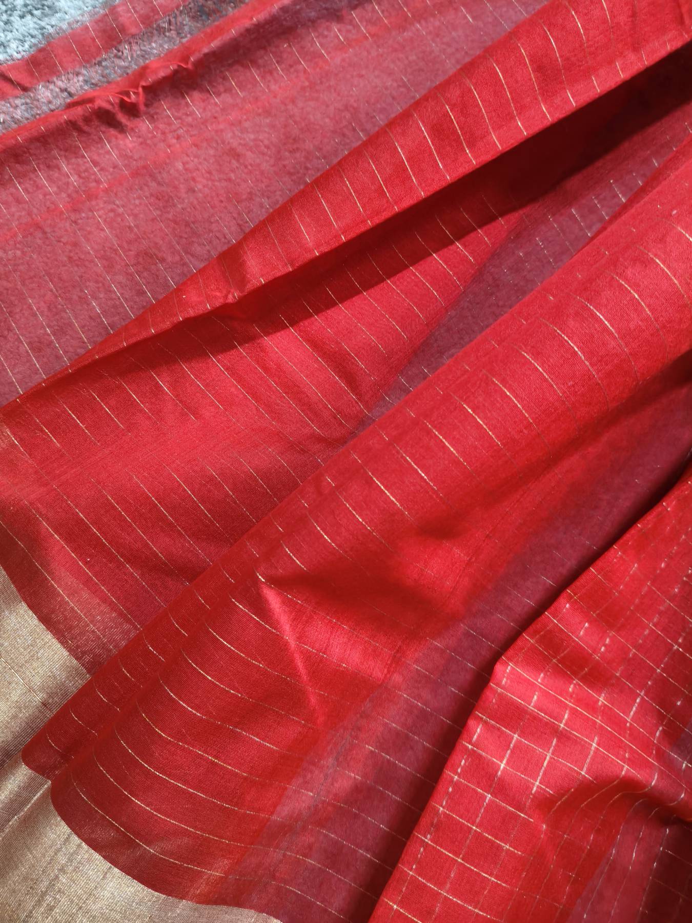 RED COTTON PURE HANDLOOM CHANDERI SAREE