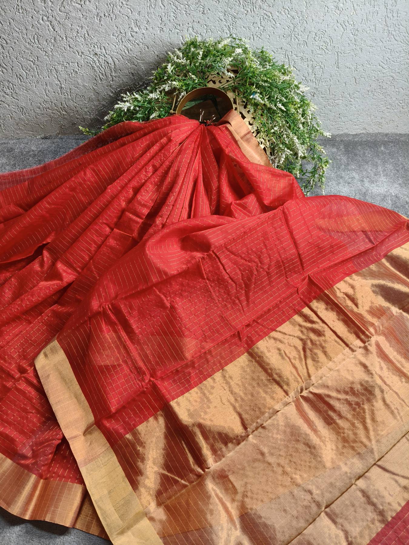 RED COTTON PURE HANDLOOM CHANDERI SAREE