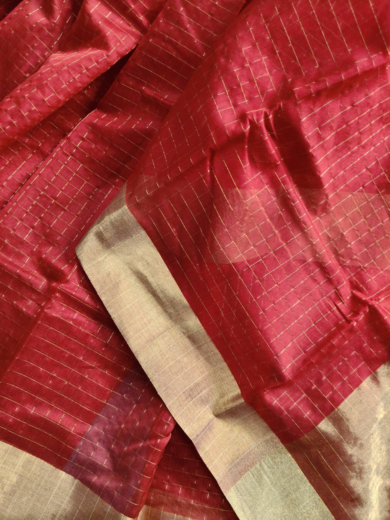 RED COTTON PURE HANDLOOM CHANDERI SAREE