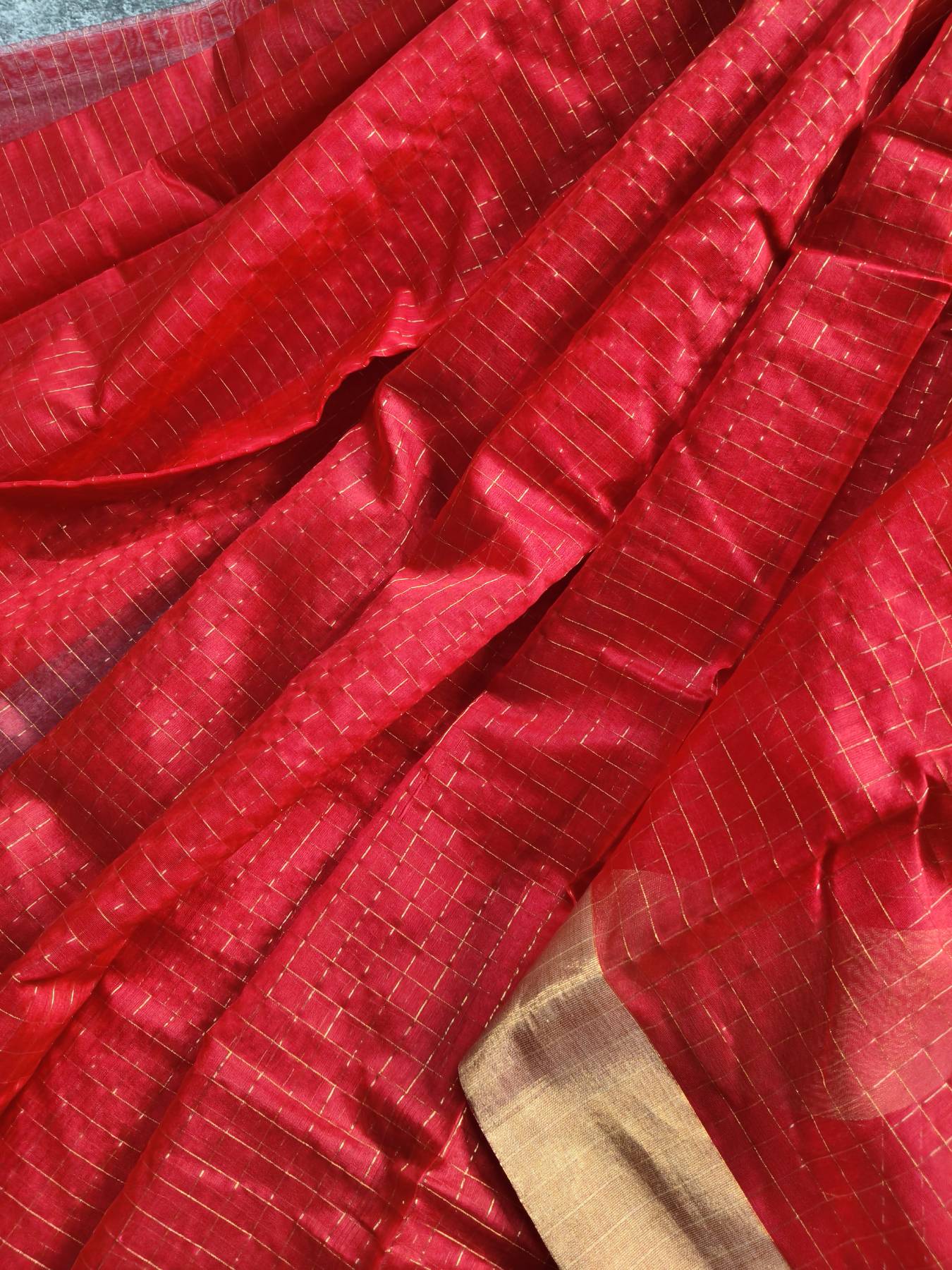 RED COTTON PURE HANDLOOM CHANDERI SAREE