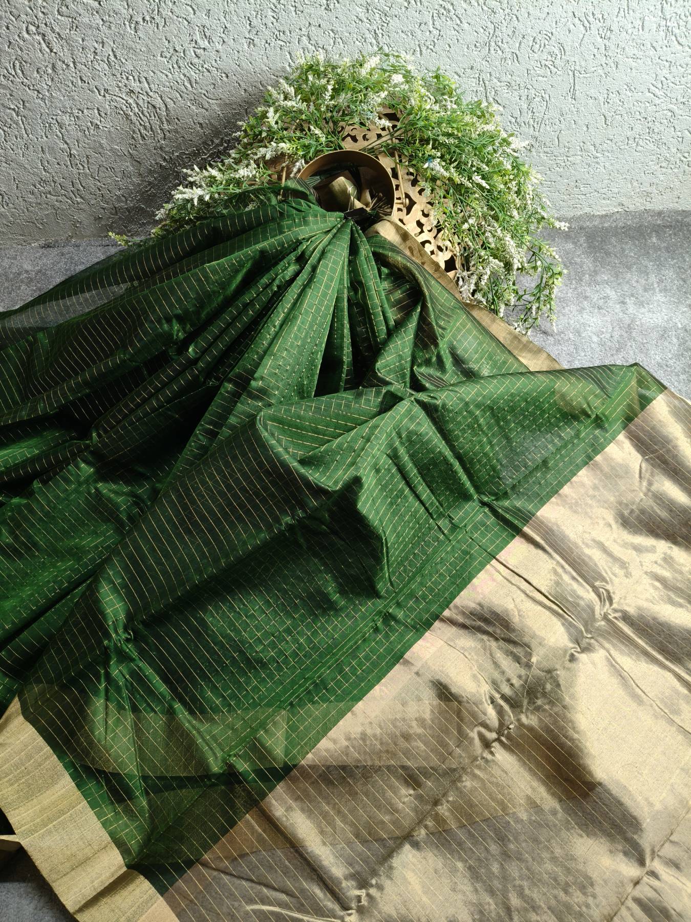 FOREST GREEN COTTON PURE HANDLOOM CHANDERI SAREE