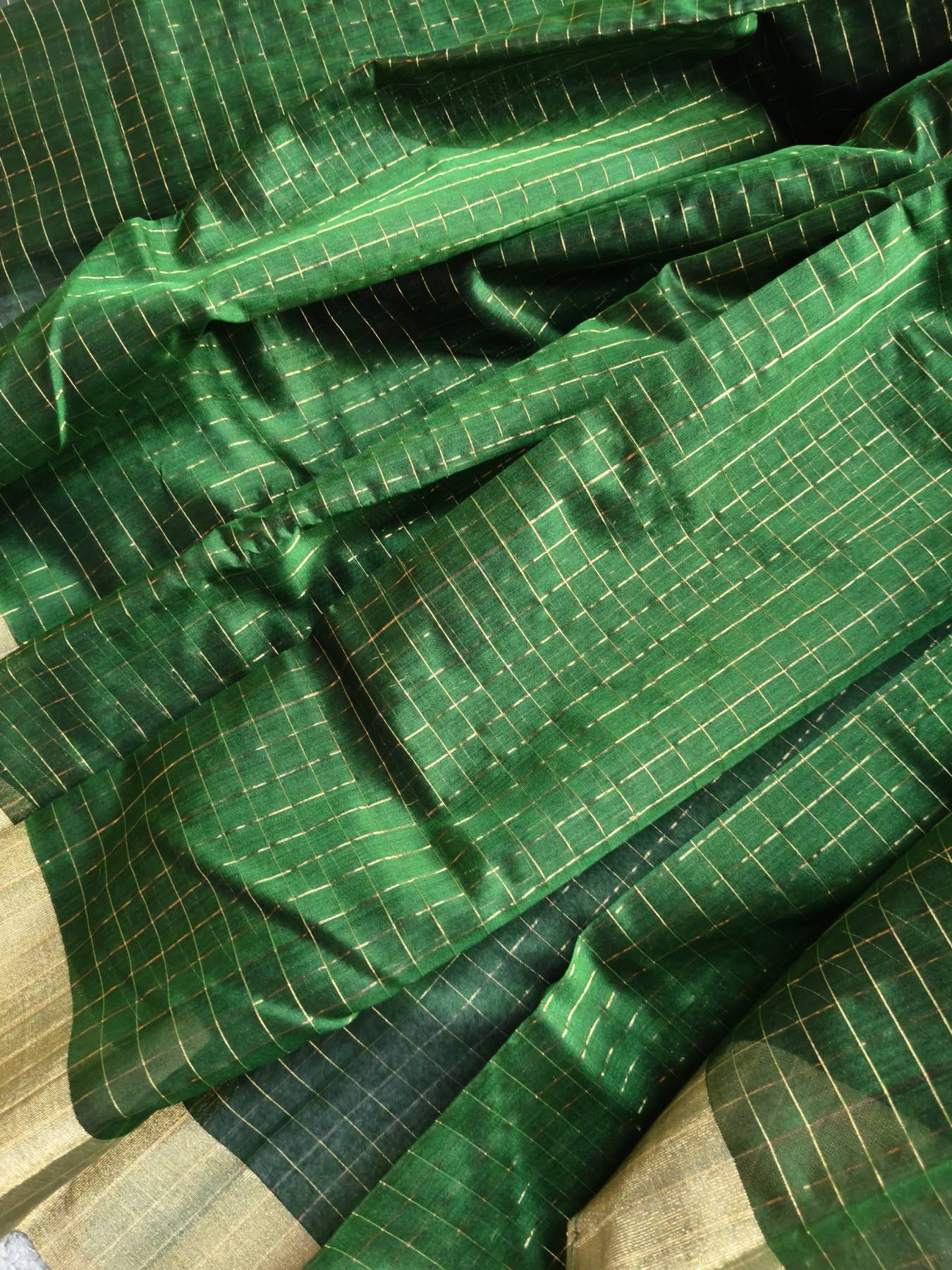 FOREST GREEN COTTON PURE HANDLOOM CHANDERI SAREE