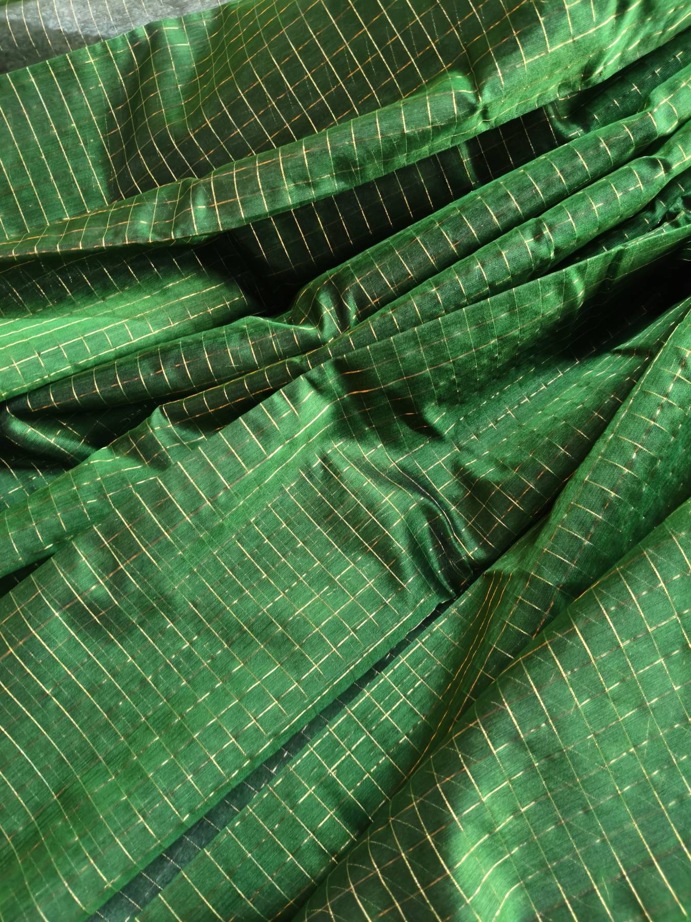 FOREST GREEN COTTON PURE HANDLOOM CHANDERI SAREE