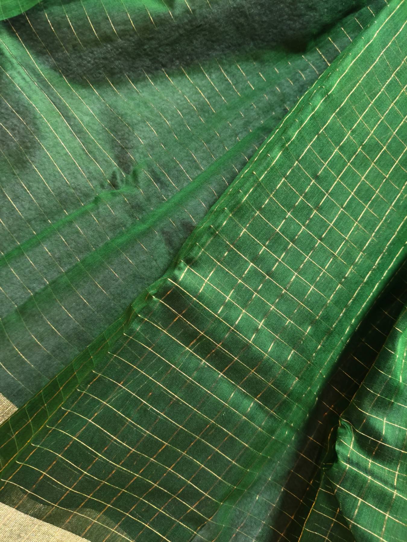 FOREST GREEN COTTON PURE HANDLOOM CHANDERI SAREE